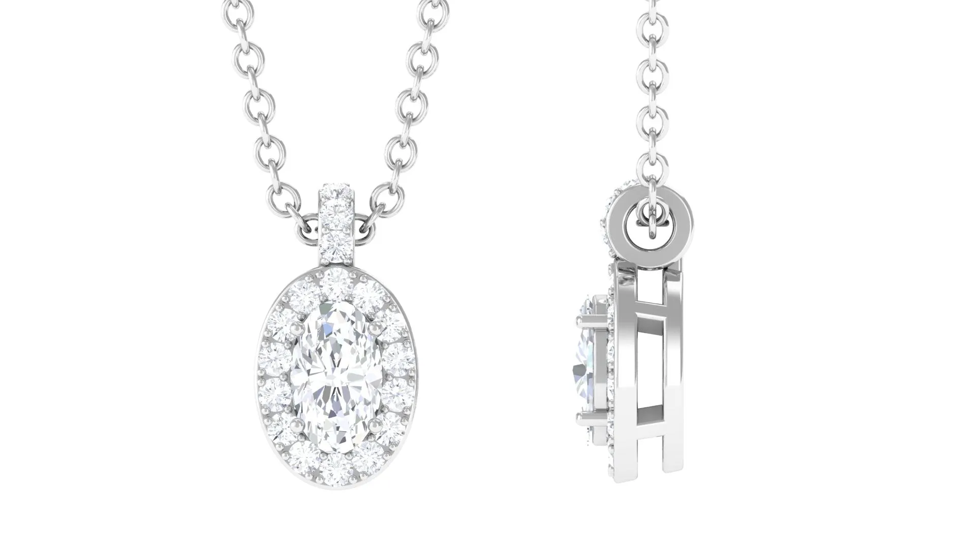 Oval Cut Real Diamond Halo Pendant