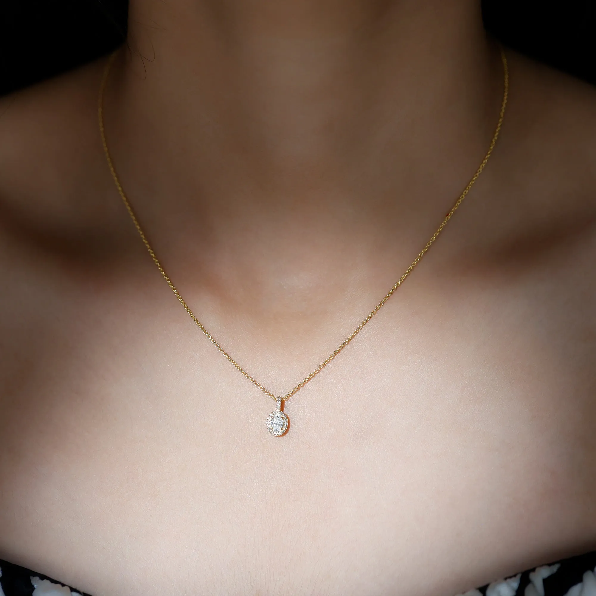 Oval Cut Real Diamond Halo Pendant