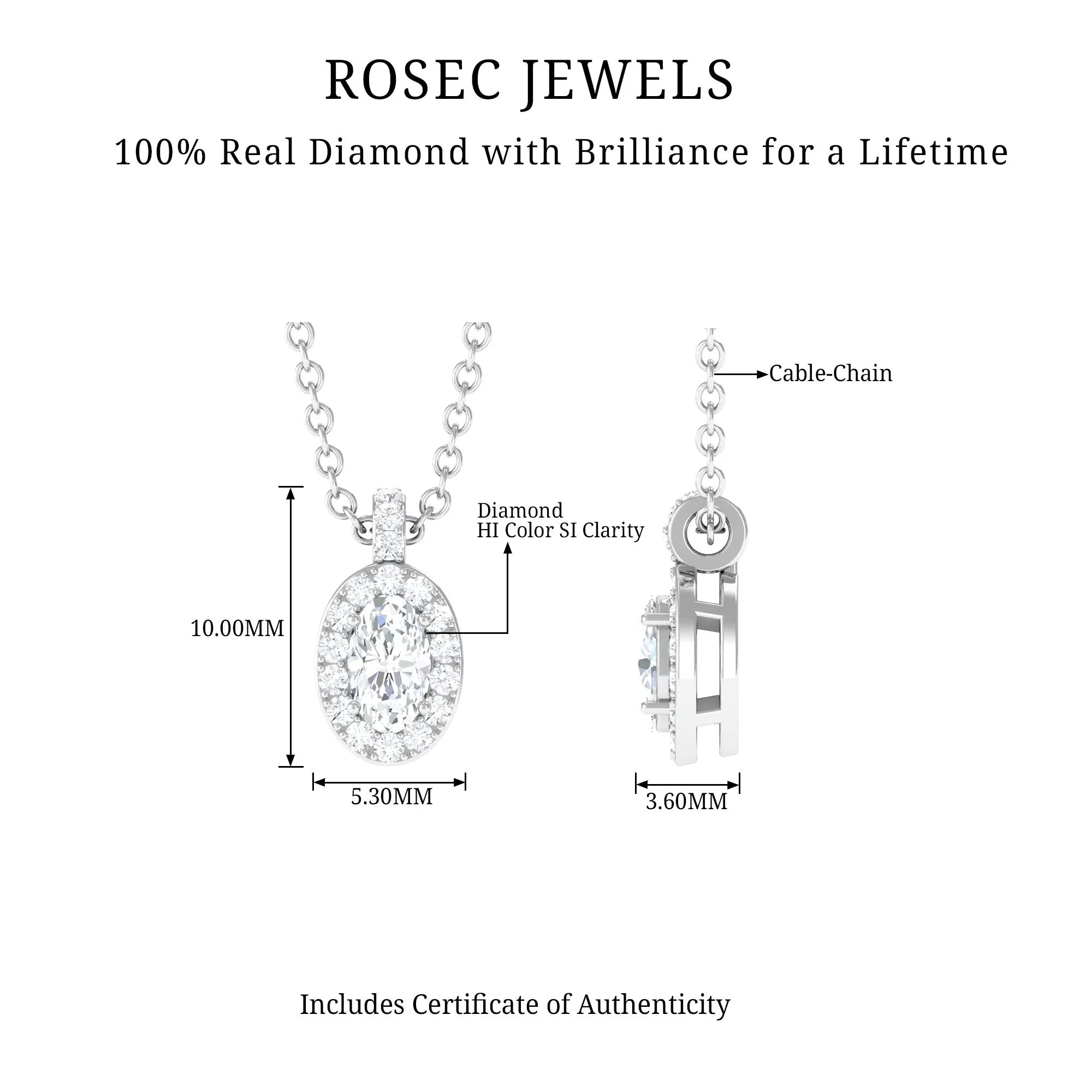 Oval Cut Real Diamond Halo Pendant
