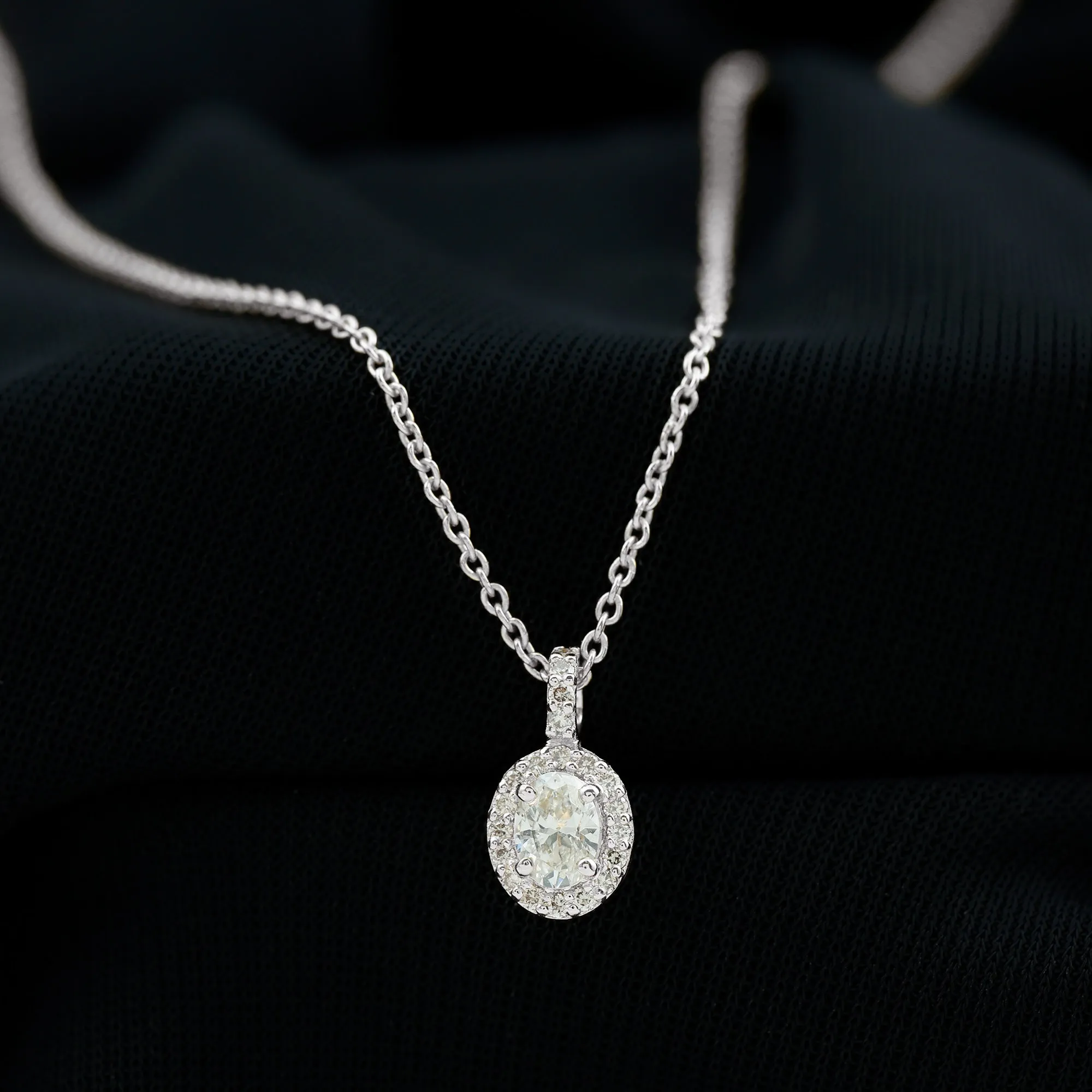 Oval Cut Real Diamond Halo Pendant