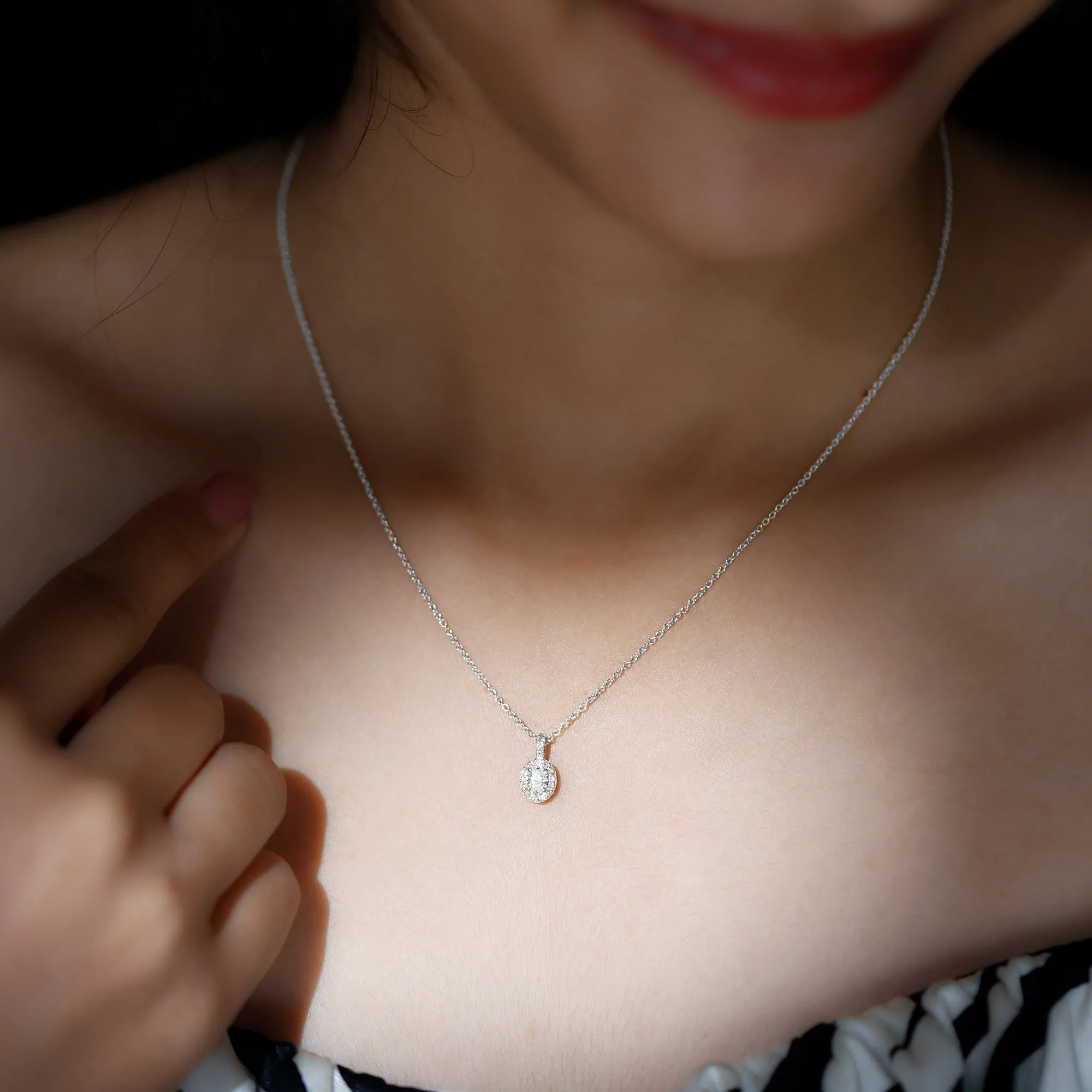 Oval Cut Real Diamond Halo Pendant