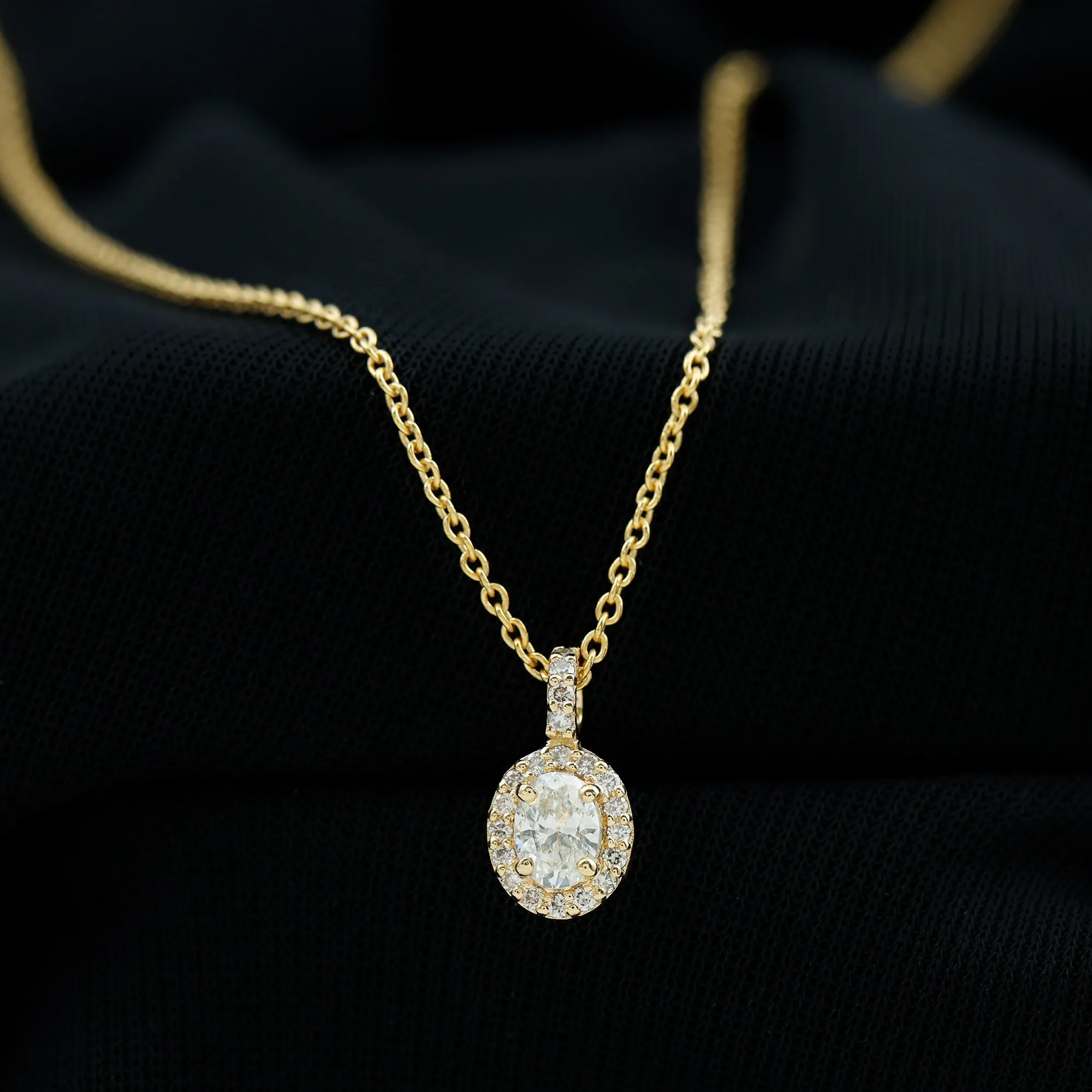 Oval Cut Real Diamond Halo Pendant