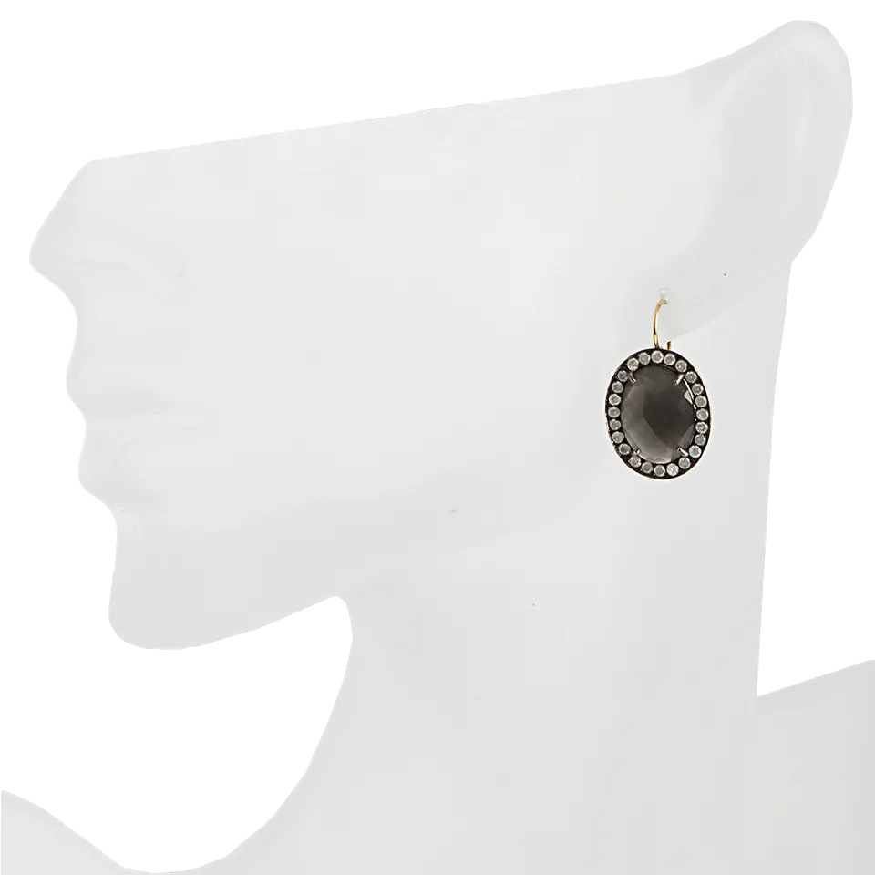 Oval Grey Moonstone with Ice Diamonds Earrings