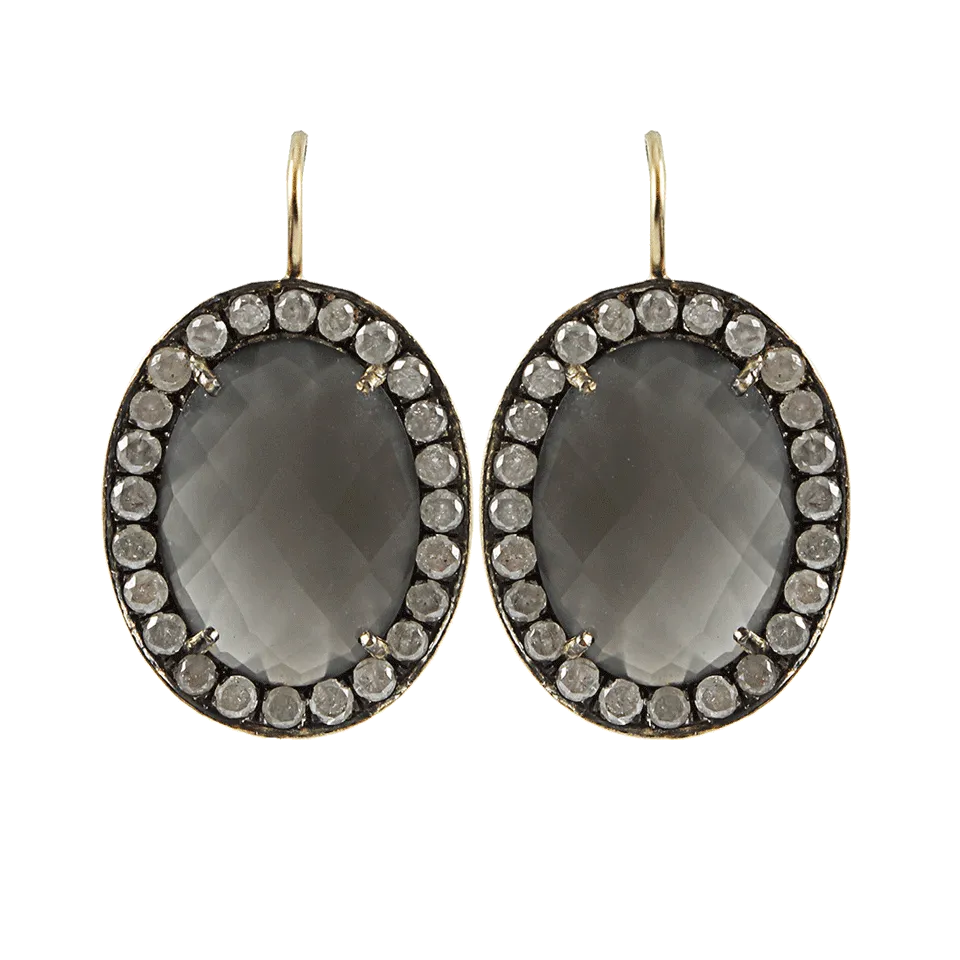 Oval Grey Moonstone with Ice Diamonds Earrings