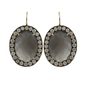 Oval Grey Moonstone with Ice Diamonds Earrings