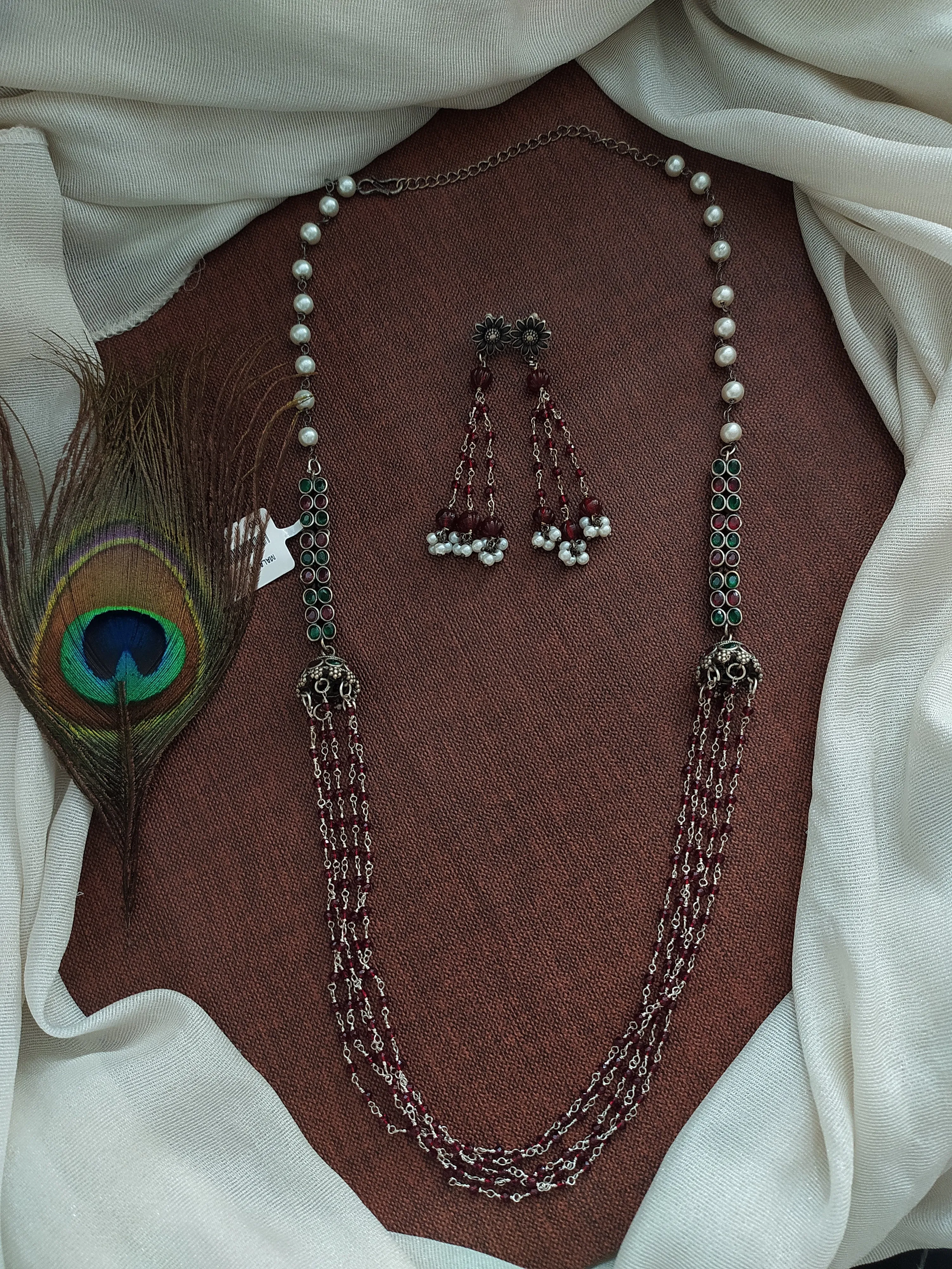 Oxidised Long Mala Set Having Hydro Beads