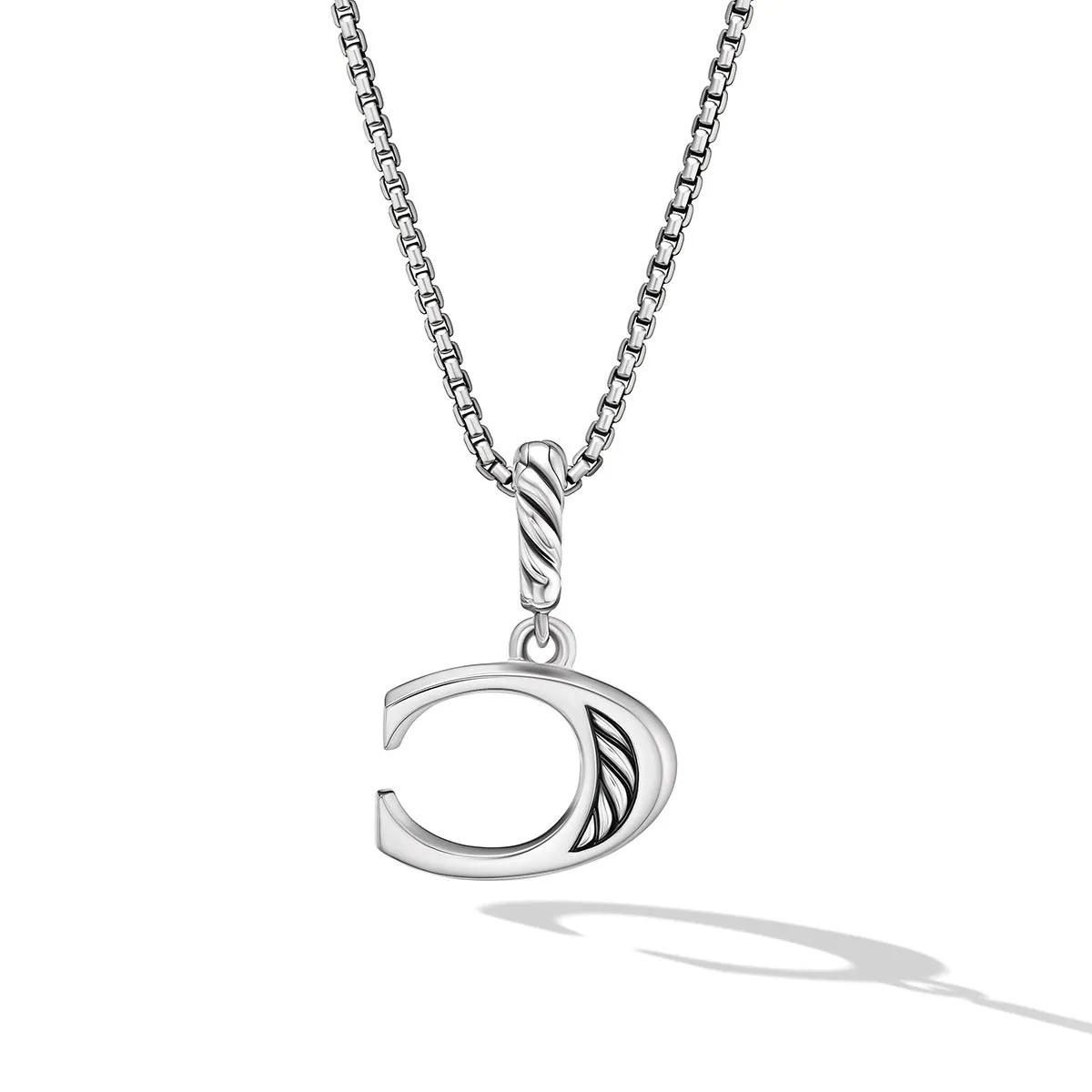 Pave Initial Pendant Necklace in Sterling Silver with Diamond C