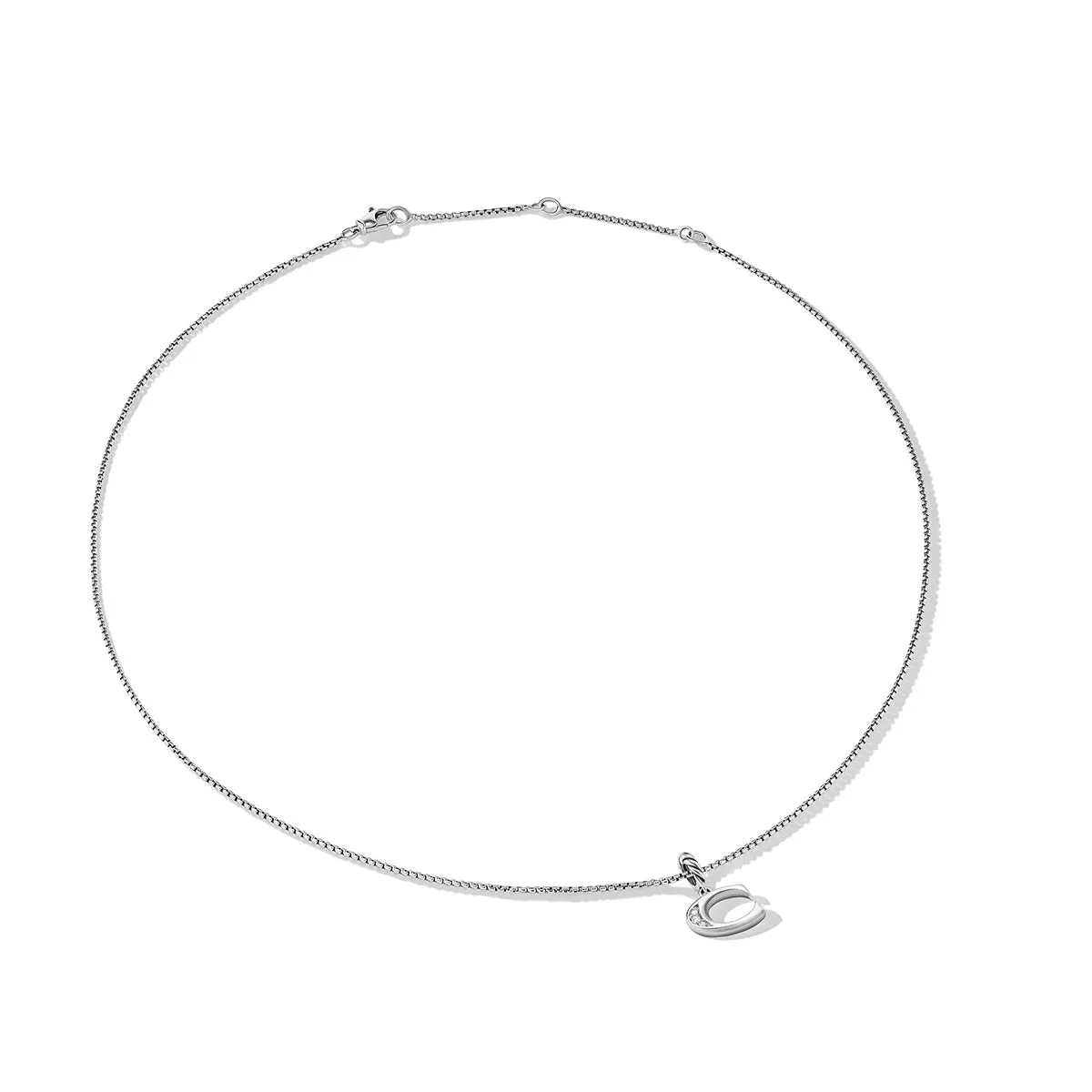 Pave Initial Pendant Necklace in Sterling Silver with Diamond C