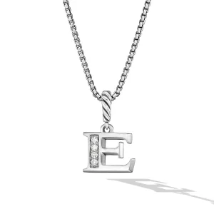 Pave Initial Pendant Necklace in Sterling Silver with Diamond E