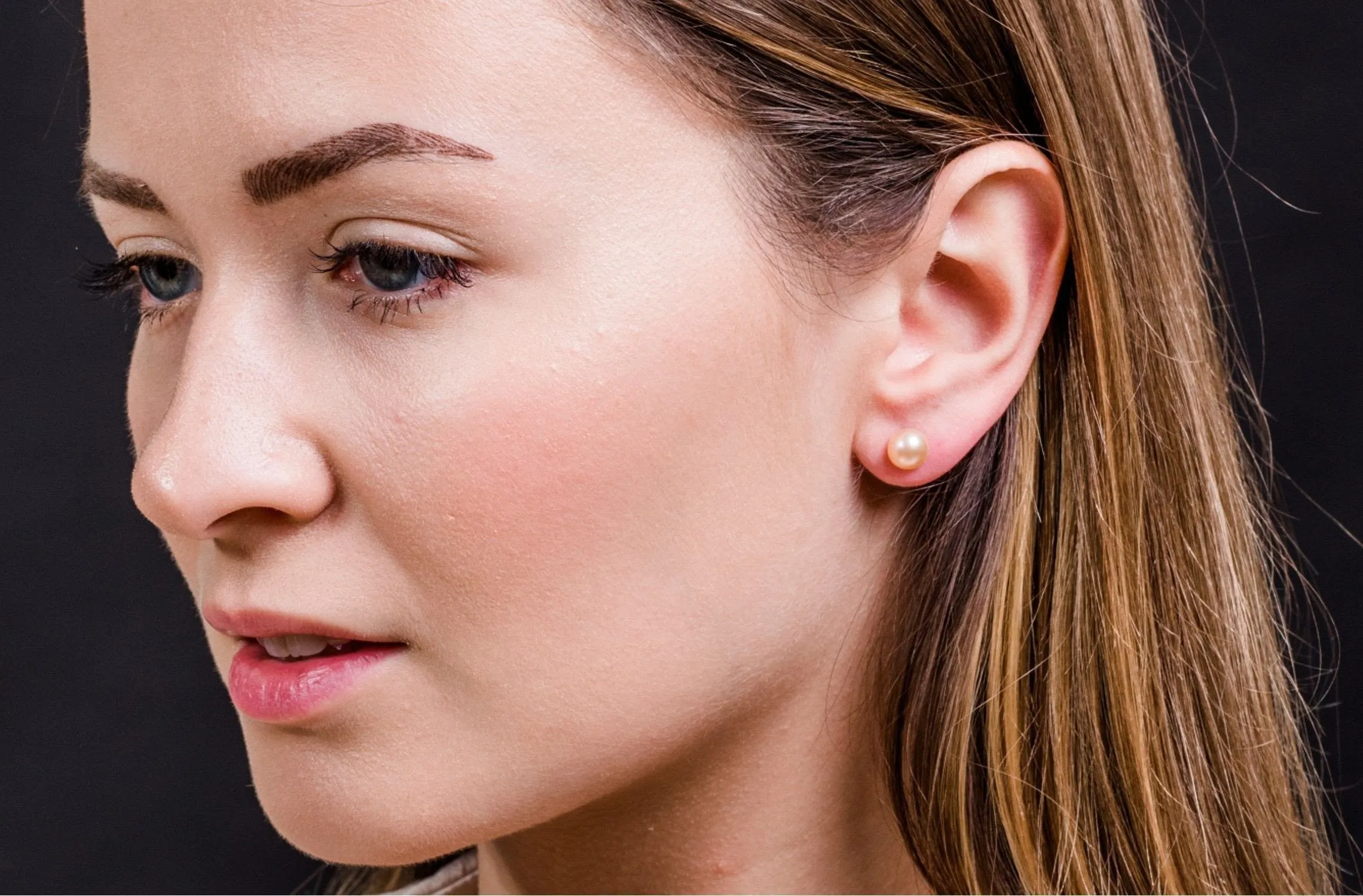 Peach Freshwater Pearl Stud Earrings Sterling Silver 8mm