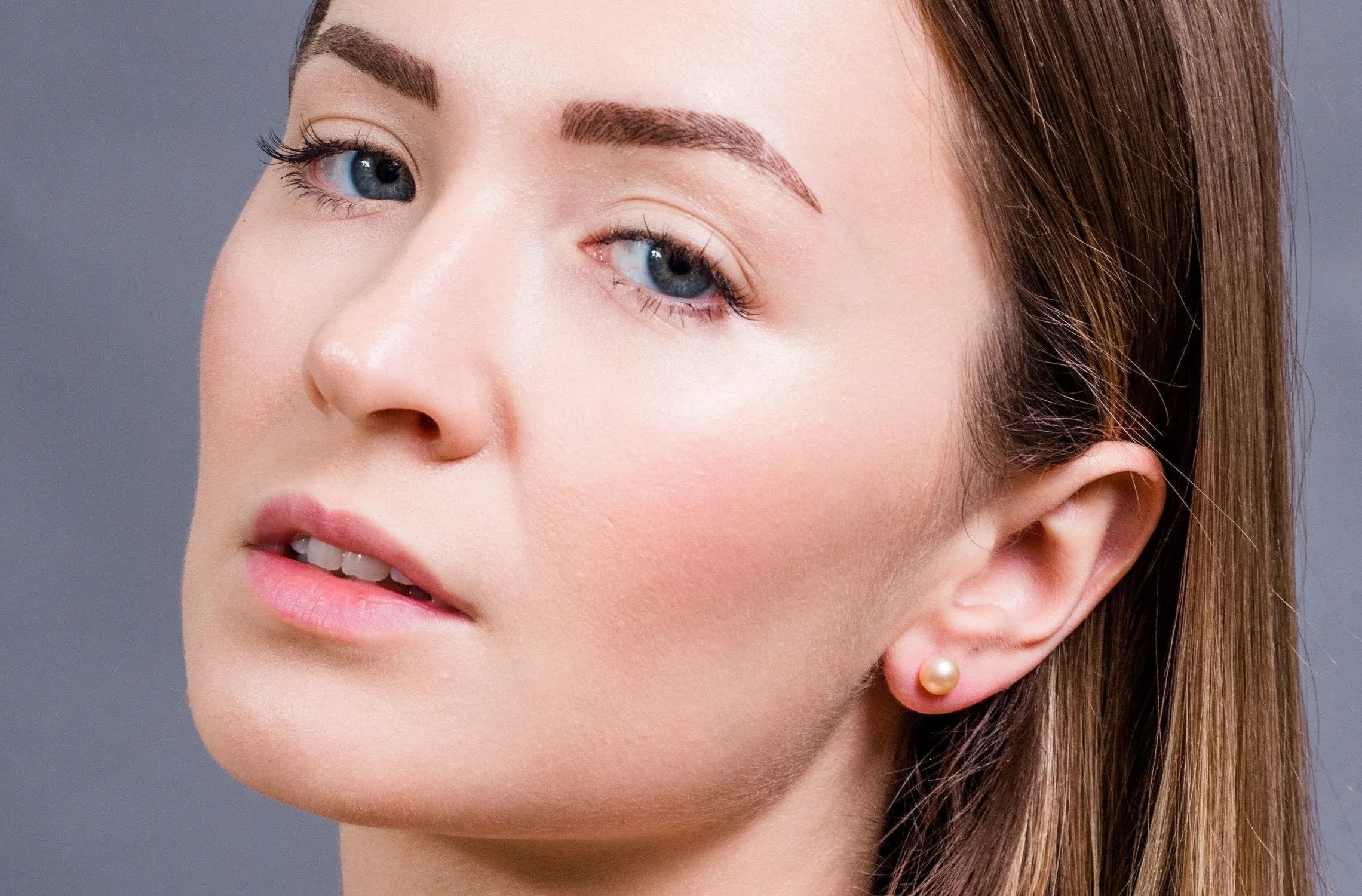 Peach Freshwater Pearl Stud Earrings Sterling Silver 8mm