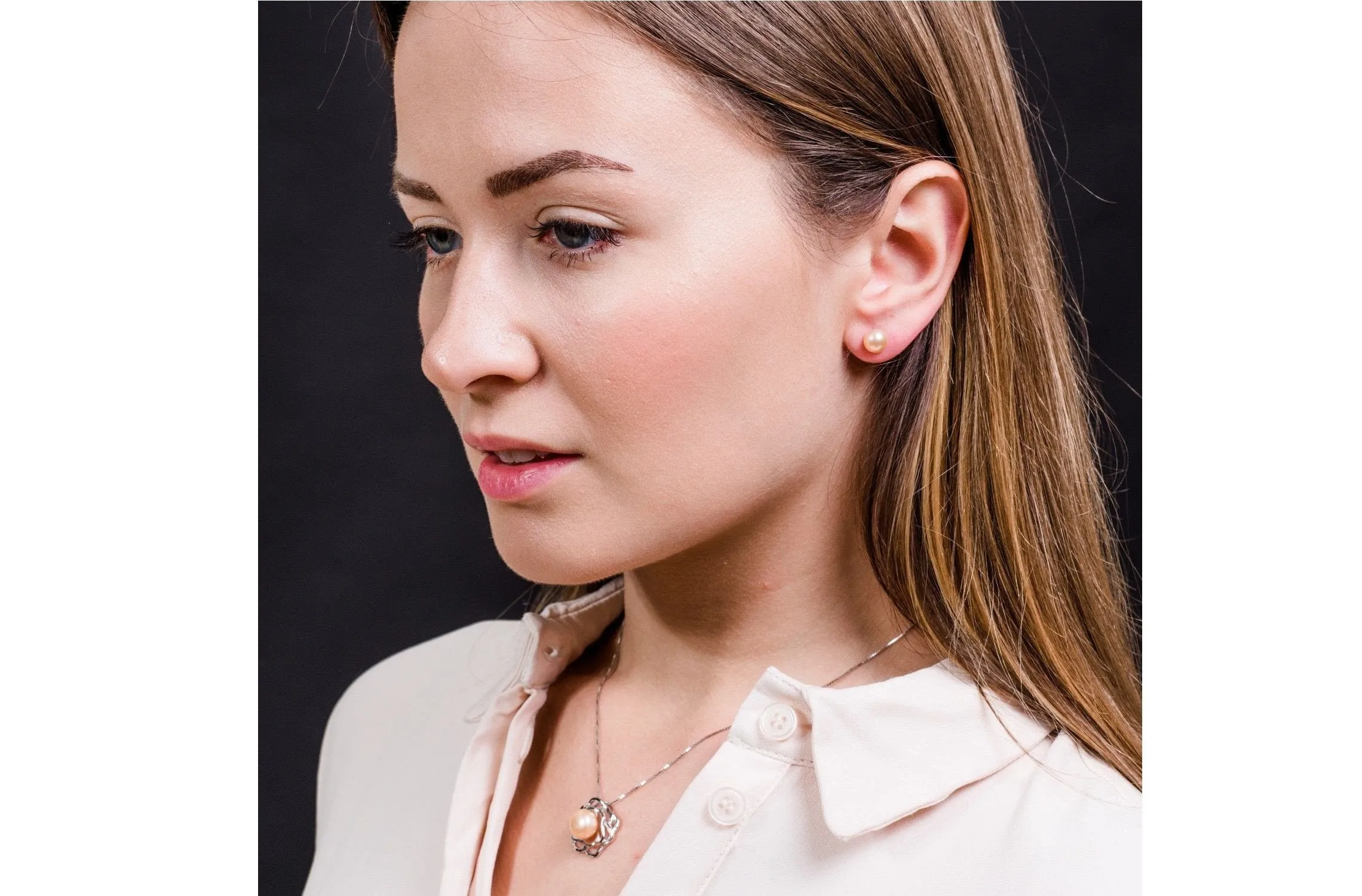 Peach Freshwater Pearl Stud Earrings Sterling Silver 8mm