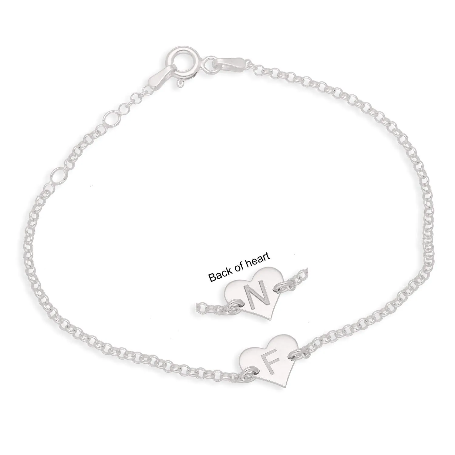 Personalised Sterling Silver 2 Initial Minimalist Heart Bracelet