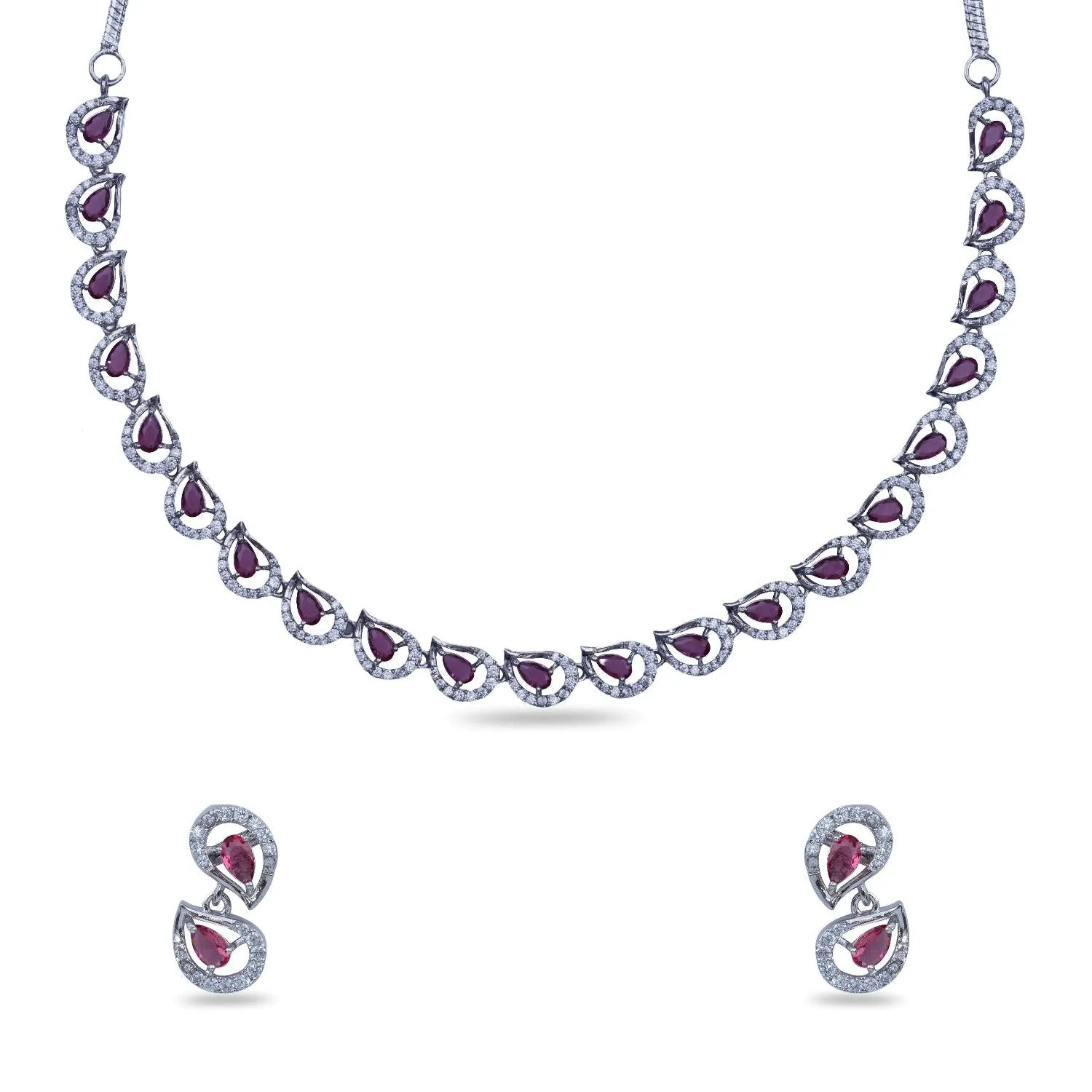 Petaline CZ Red Necklace Set