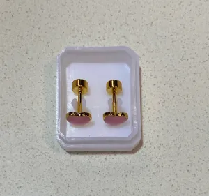 Pink Heart Gold Screwback Earrings