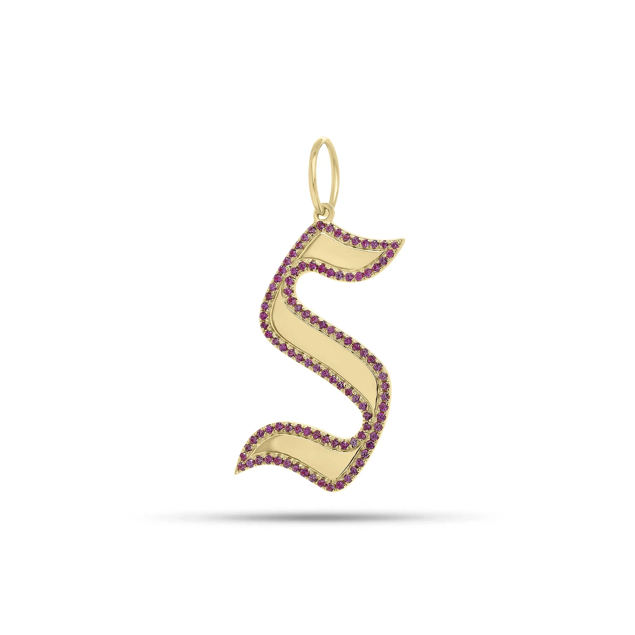 Pink Sapphire Gothic Initial Pendant