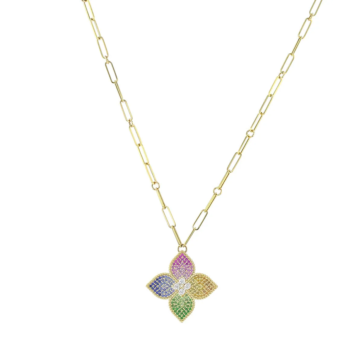 Princess Flower 18K Gold Mixed Sapphire Necklace