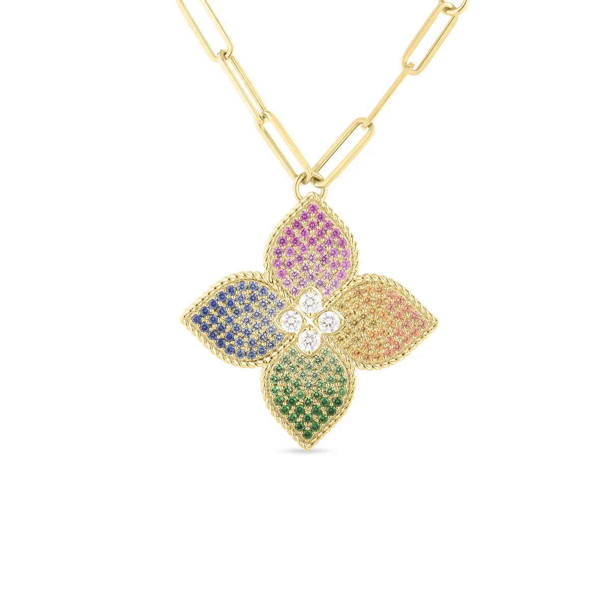 Princess Flower 18K Gold Mixed Sapphire Necklace