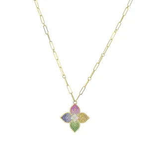 Princess Flower 18K Gold Mixed Sapphire Necklace