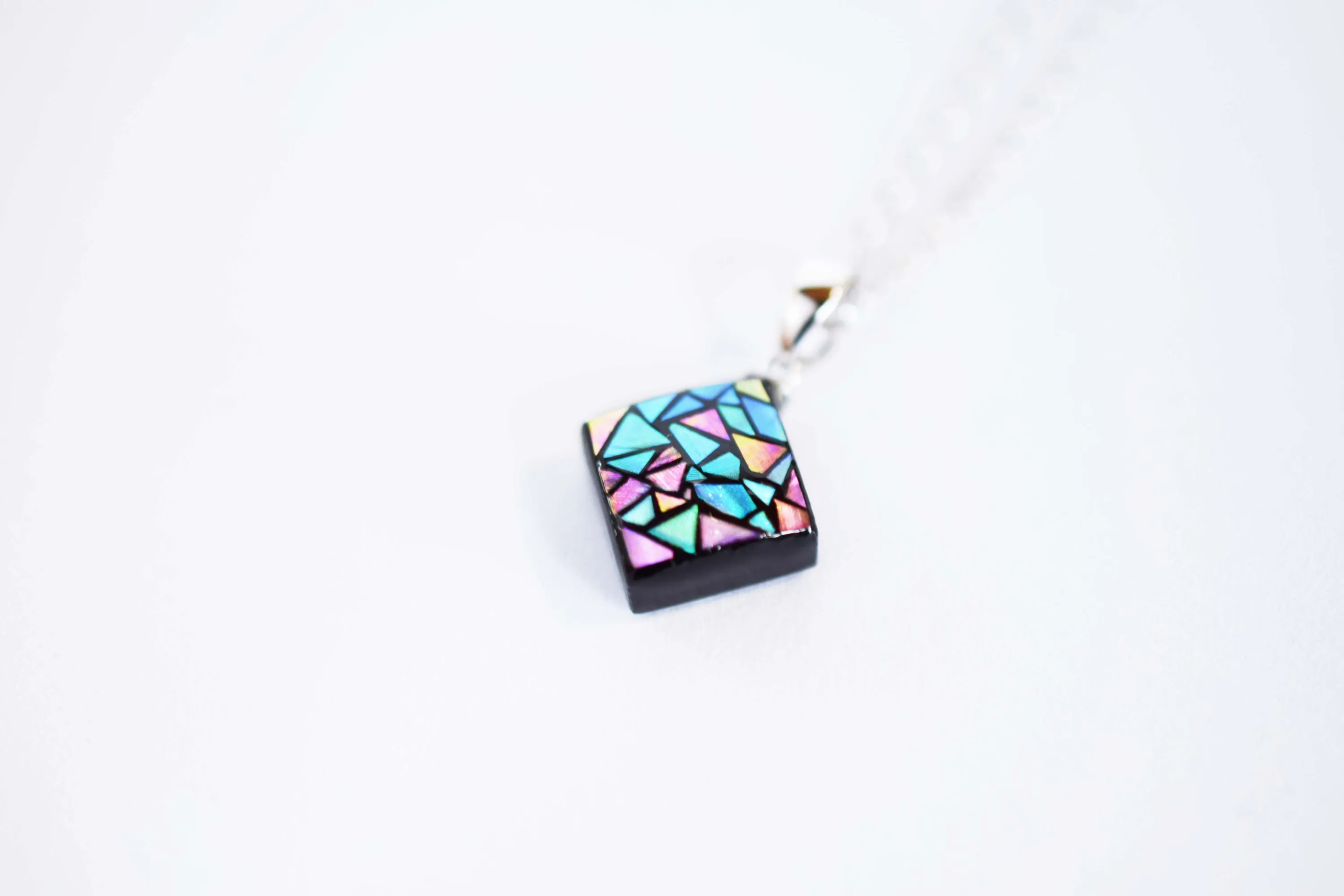 Raden Pendant Necklace - Stained Glass Style / Pink Color / Small Size-, Japanese Lacquer Jewelry, Kyoto Jewelry