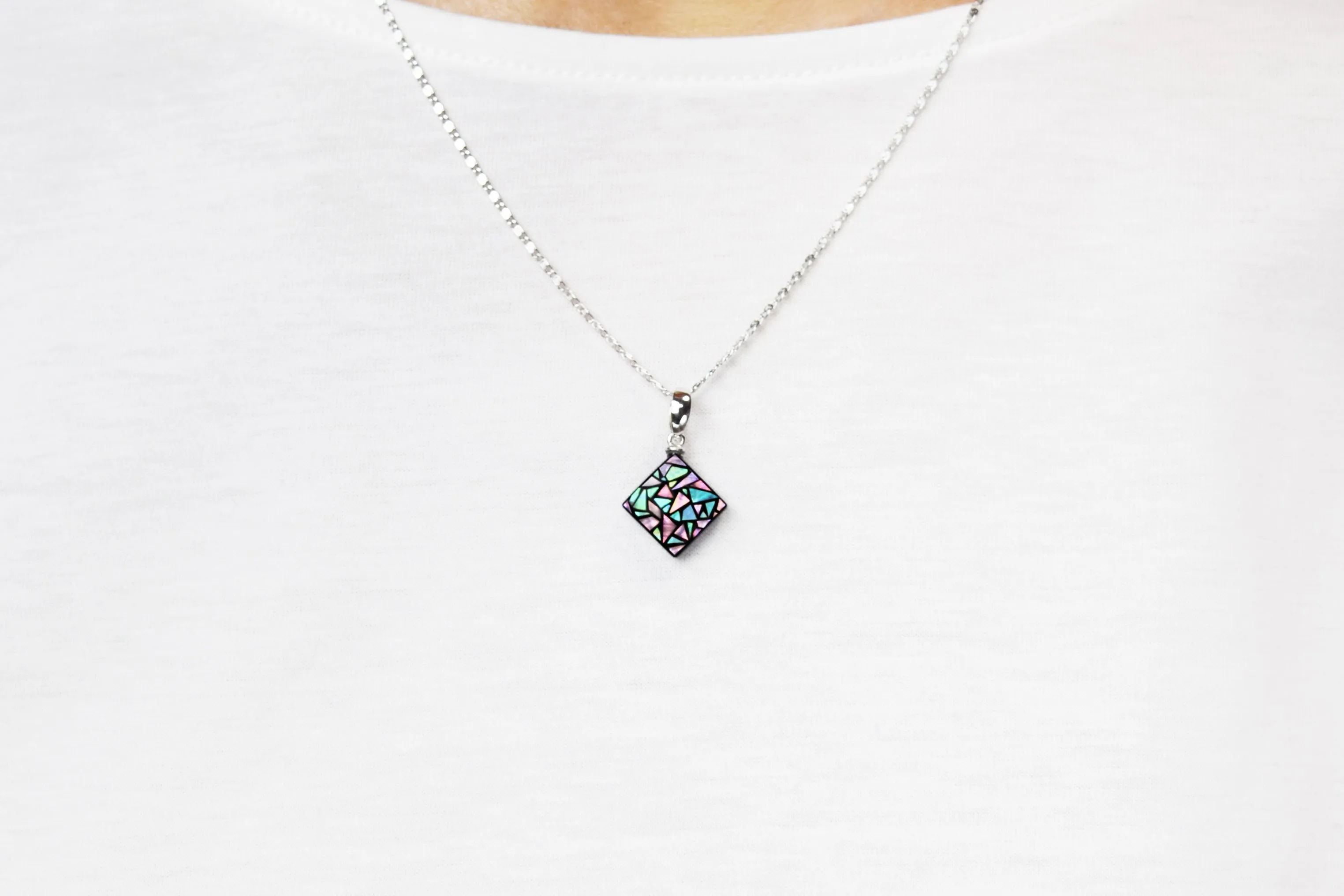 Raden Pendant Necklace - Stained Glass Style / Pink Color / Small Size-, Japanese Lacquer Jewelry, Kyoto Jewelry
