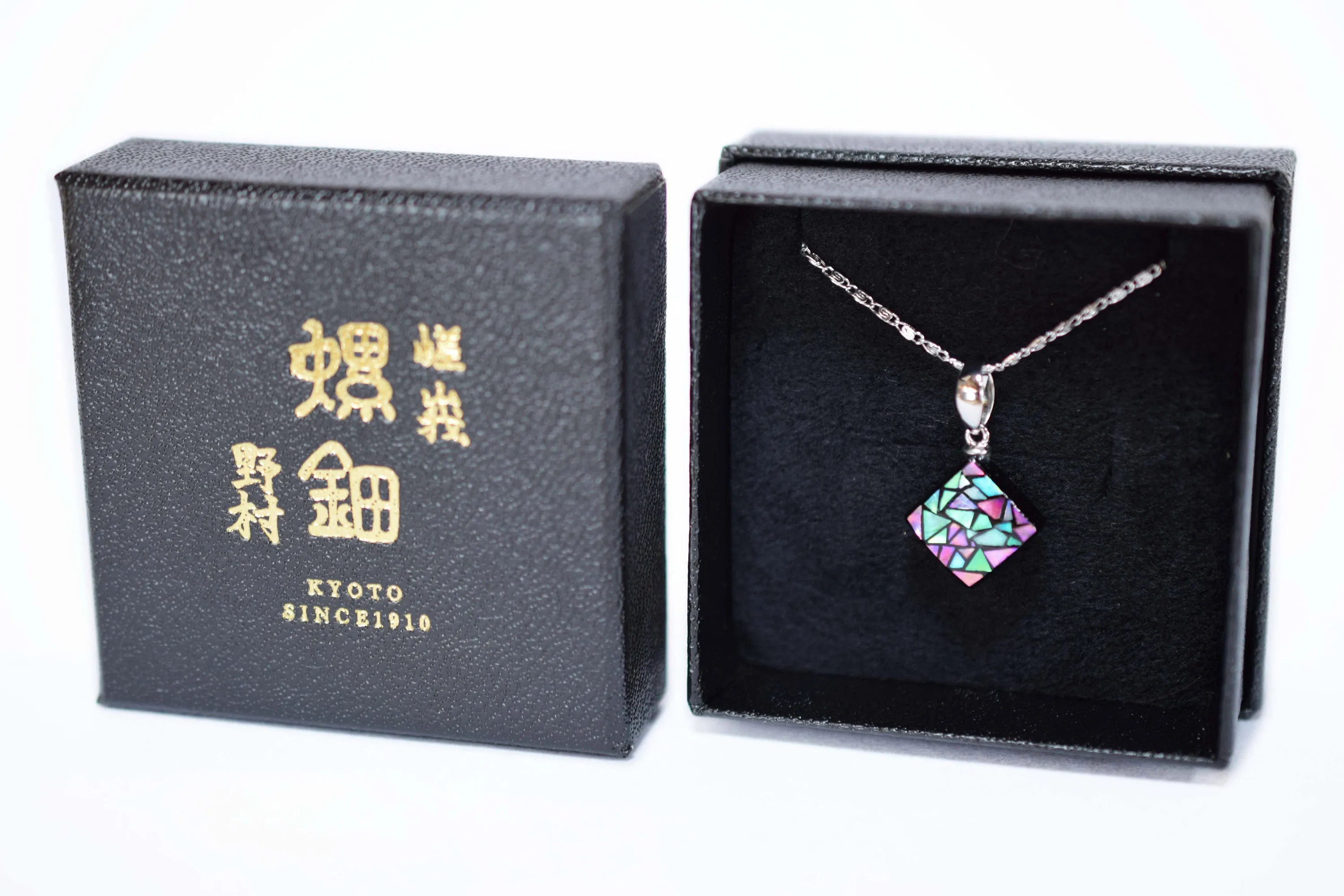Raden Pendant Necklace - Stained Glass Style / Pink Color / Small Size-, Japanese Lacquer Jewelry, Kyoto Jewelry