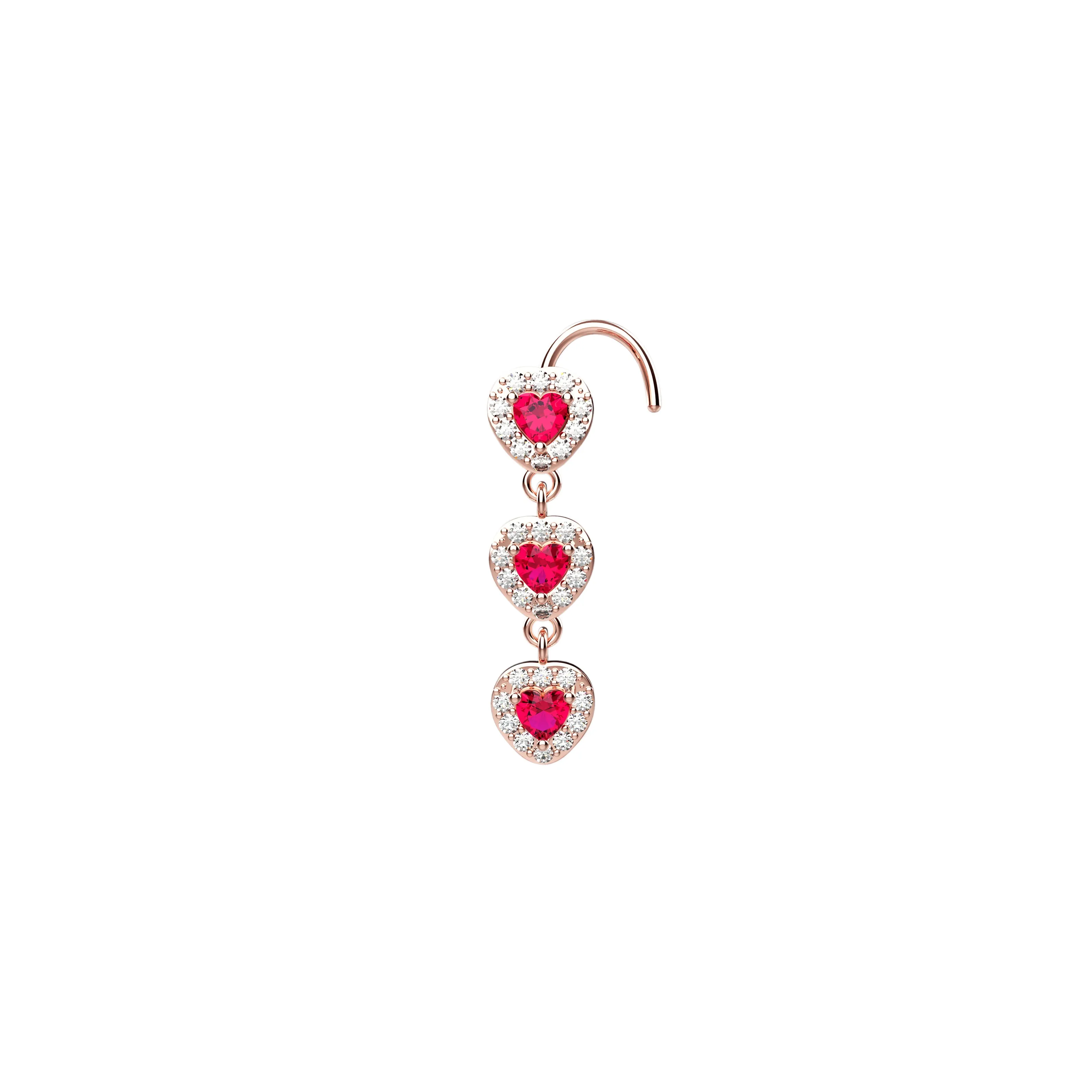 Red Stone Dangle Nose Ring Diamond Nose Stud