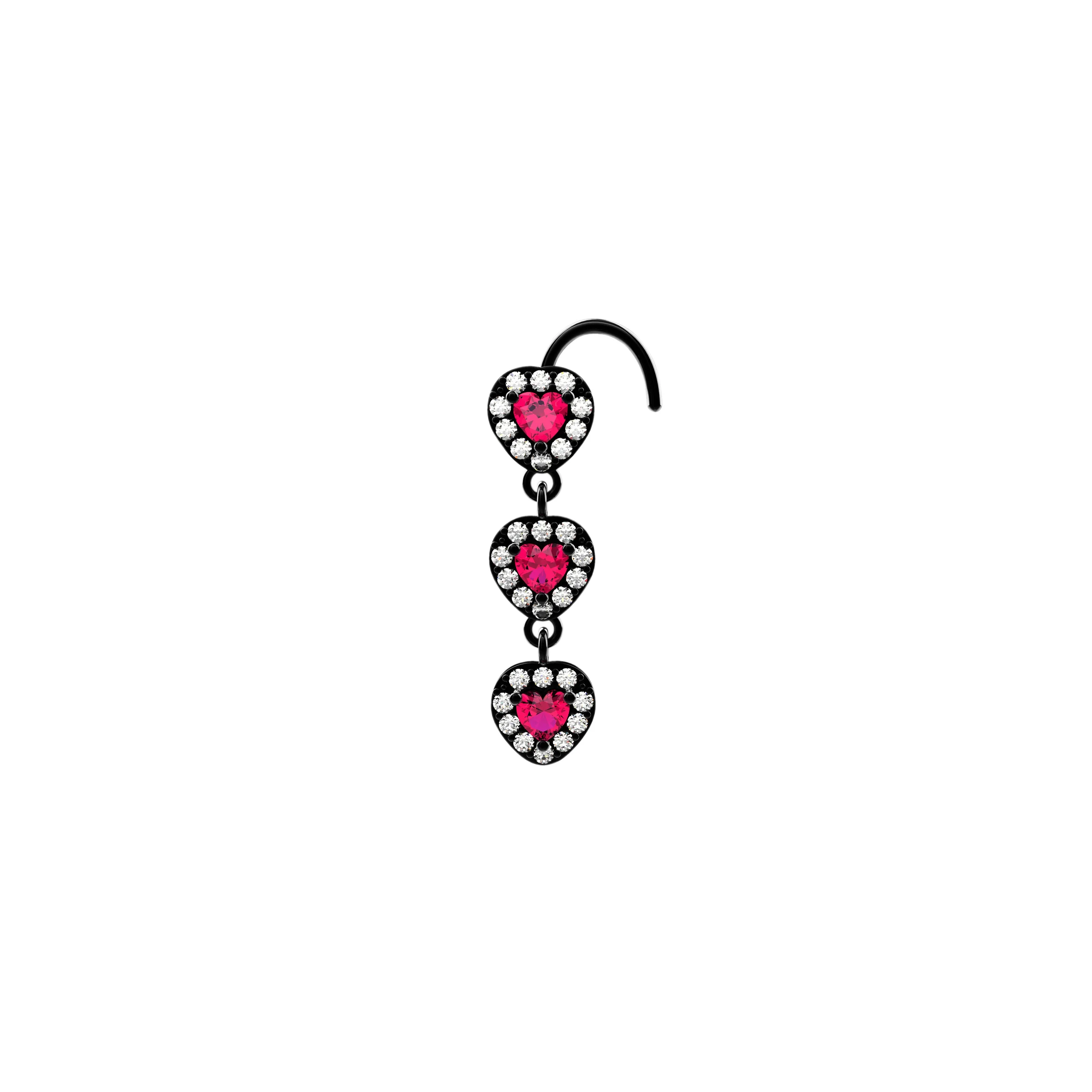 Red Stone Dangle Nose Ring Diamond Nose Stud