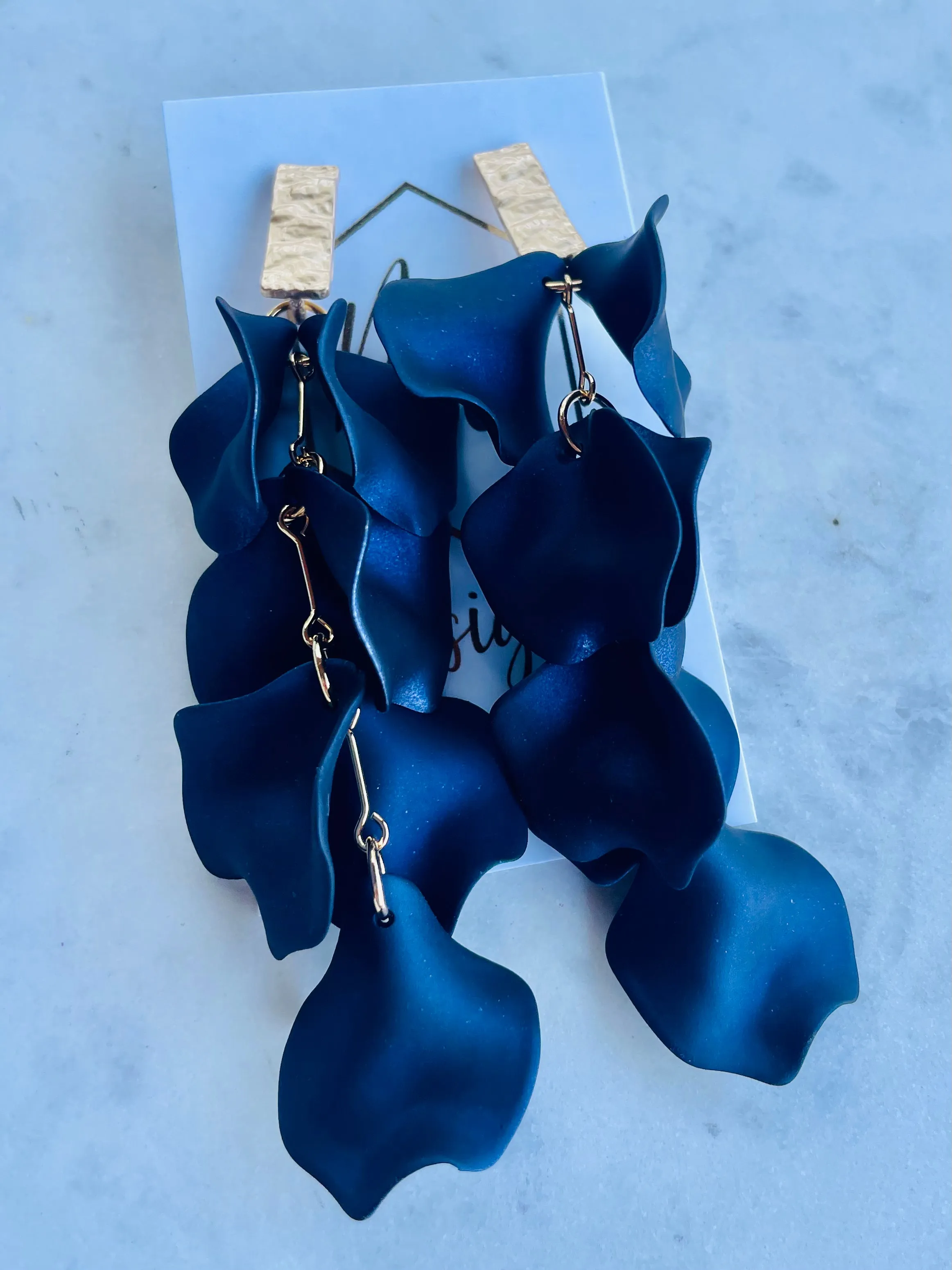 Reverse Petal Dangle Earrings with Rectangular gold posts