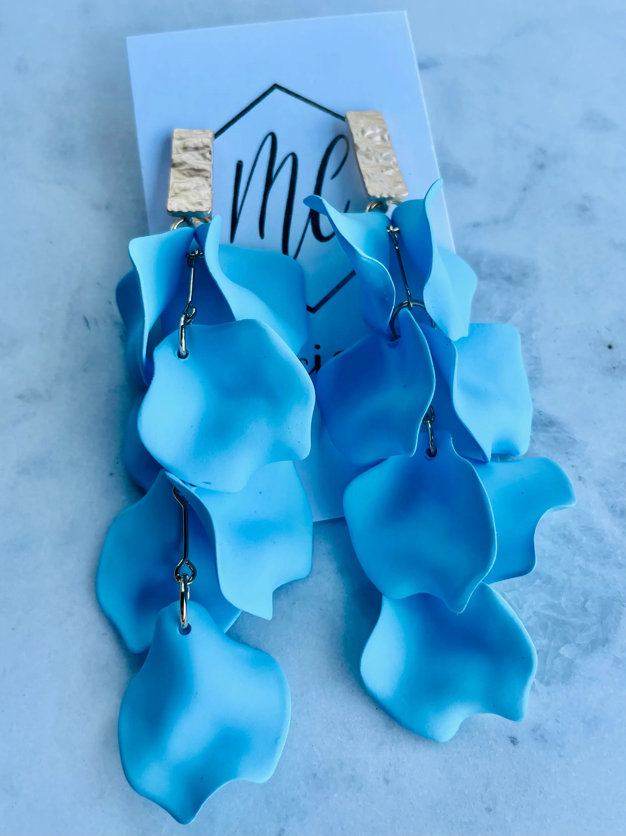 Reverse Petal Dangle Earrings with Rectangular gold posts