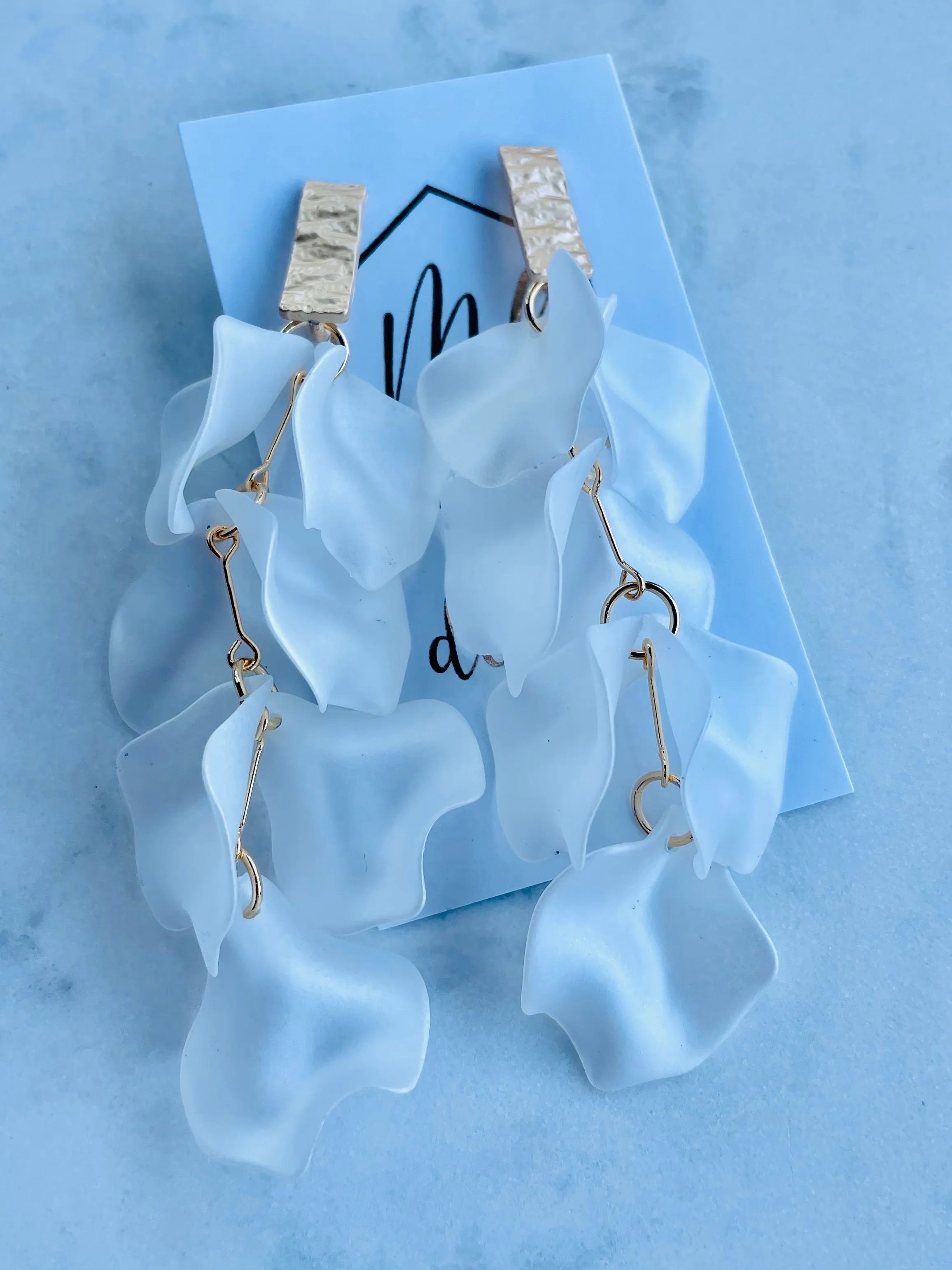 Reverse Petal Dangle Earrings with Rectangular gold posts