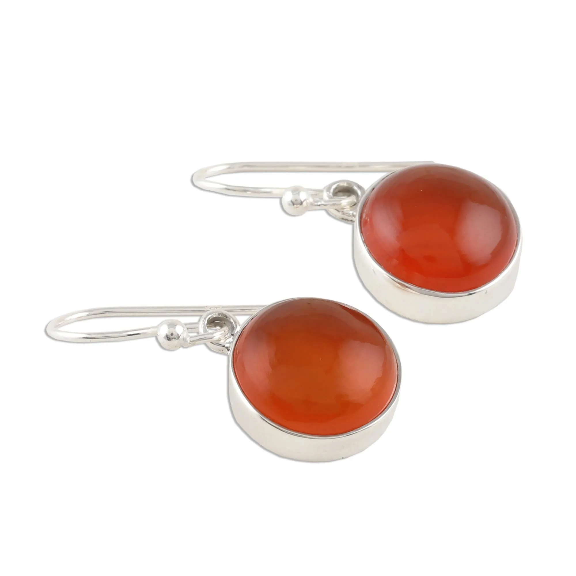 Round Carnelian Dangle Earrings from India - Fiery Domes | NOVICA