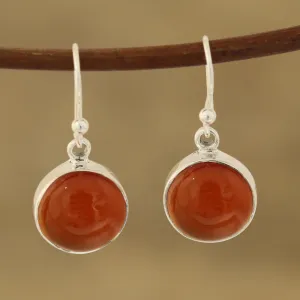 Round Carnelian Dangle Earrings from India - Fiery Domes | NOVICA