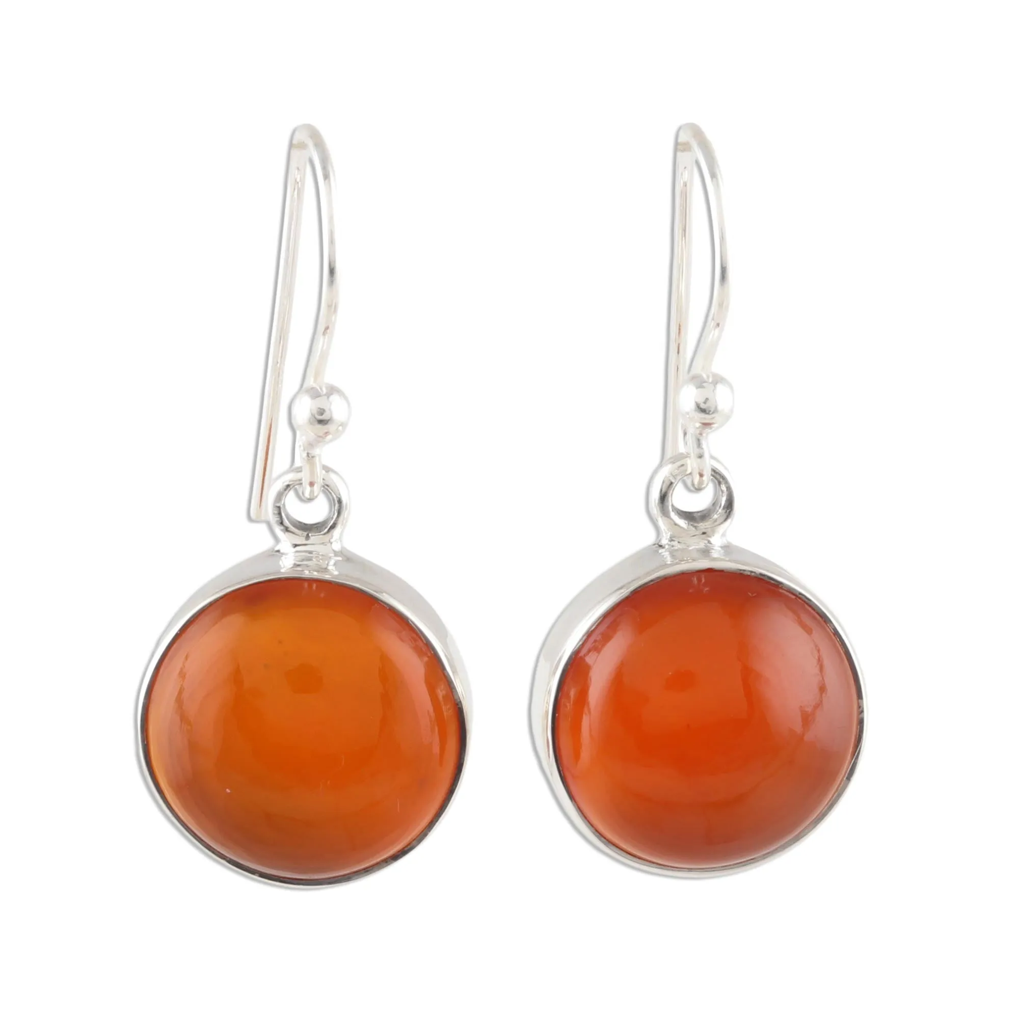 Round Carnelian Dangle Earrings from India - Fiery Domes | NOVICA