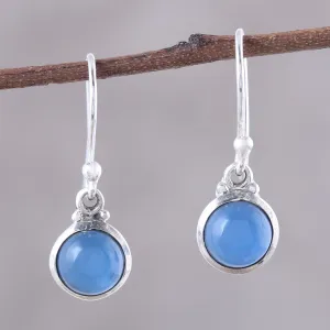 Round Chalcedony Dangle Earrings from India - Happy Glow | NOVICA