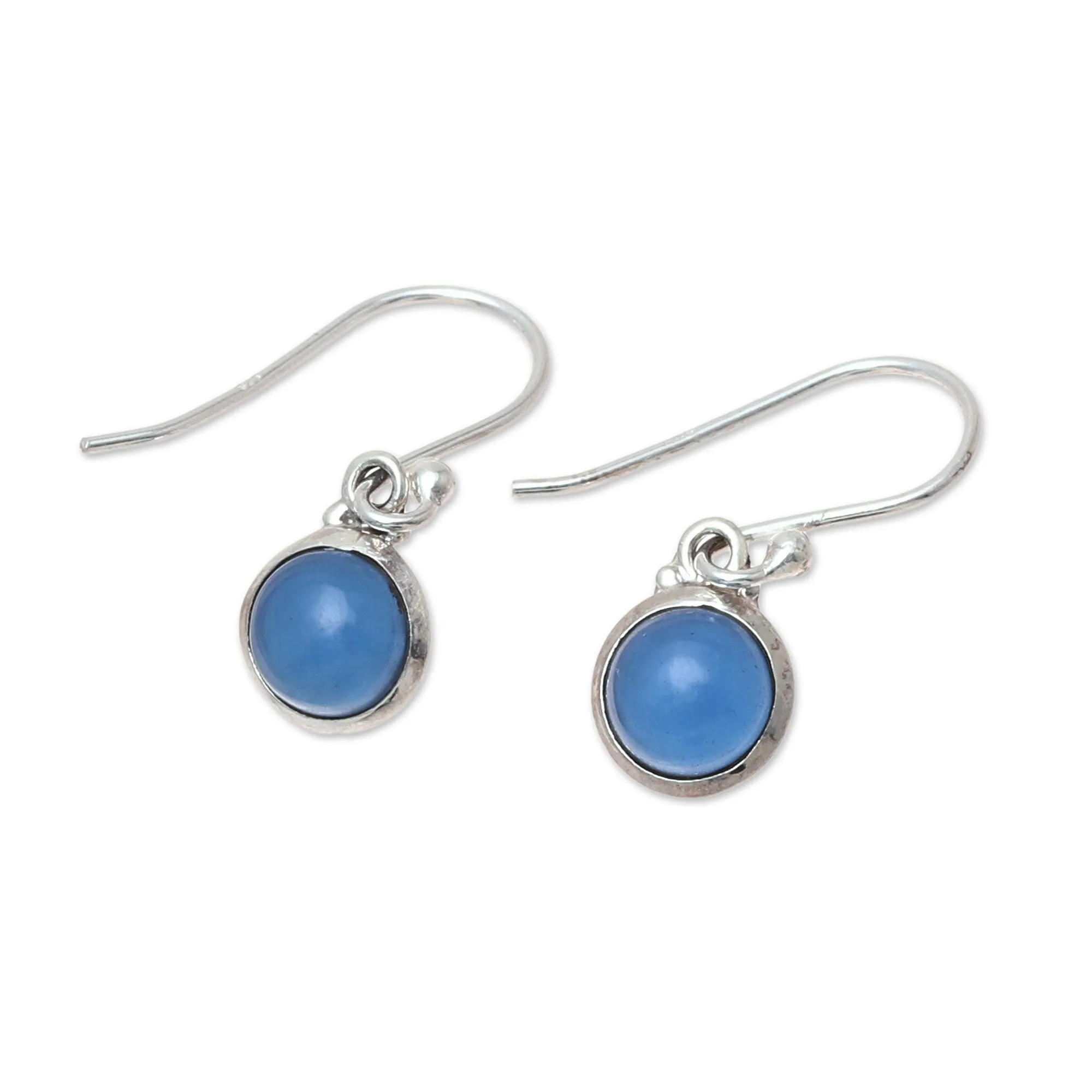 Round Chalcedony Dangle Earrings from India - Happy Glow | NOVICA