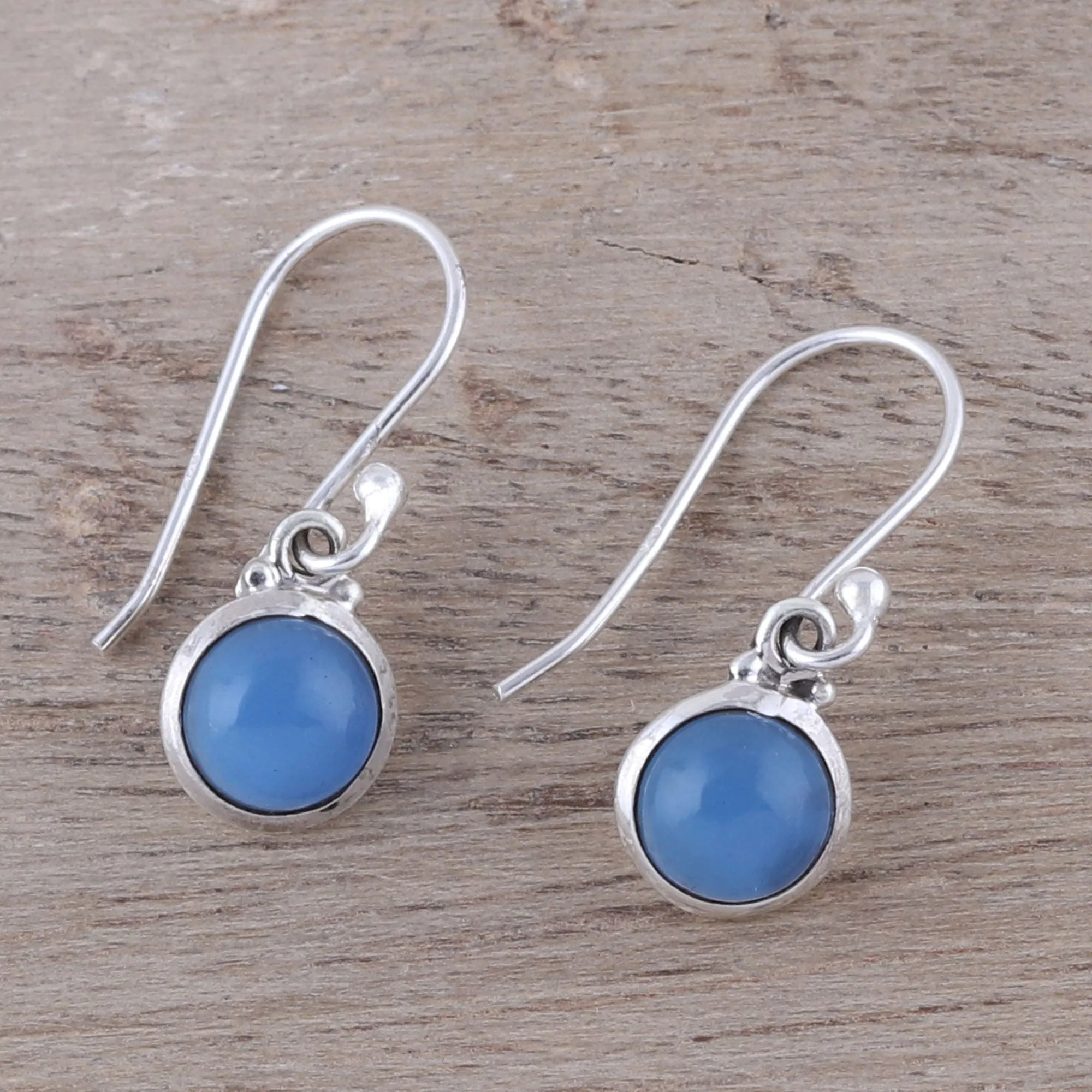 Round Chalcedony Dangle Earrings from India - Happy Glow | NOVICA