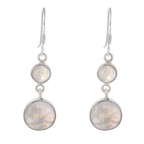 Round Rainbow Moonstone Silver Earring