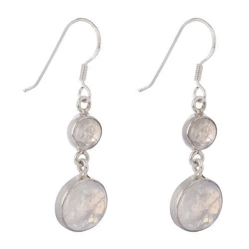 Round Rainbow Moonstone Silver Earring