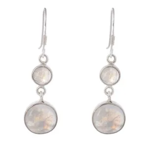 Round Rainbow Moonstone Silver Earring