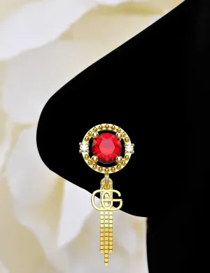Rowned Brand Logo Gold Plated Dangling Chain Nose Stud