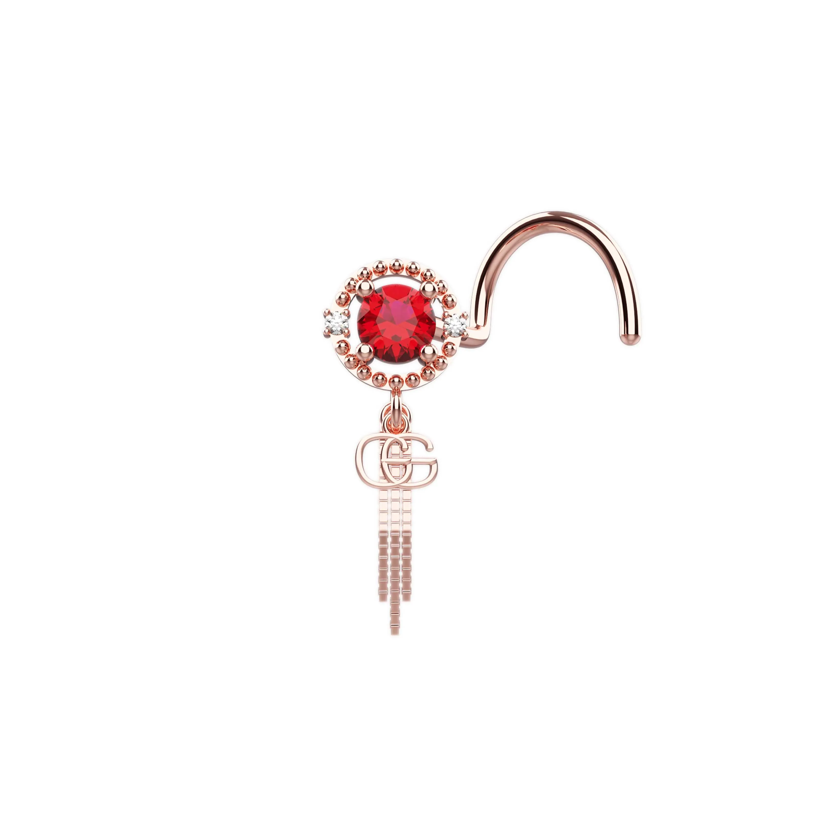 Rowned Brand Logo Gold Plated Dangling Chain Nose Stud
