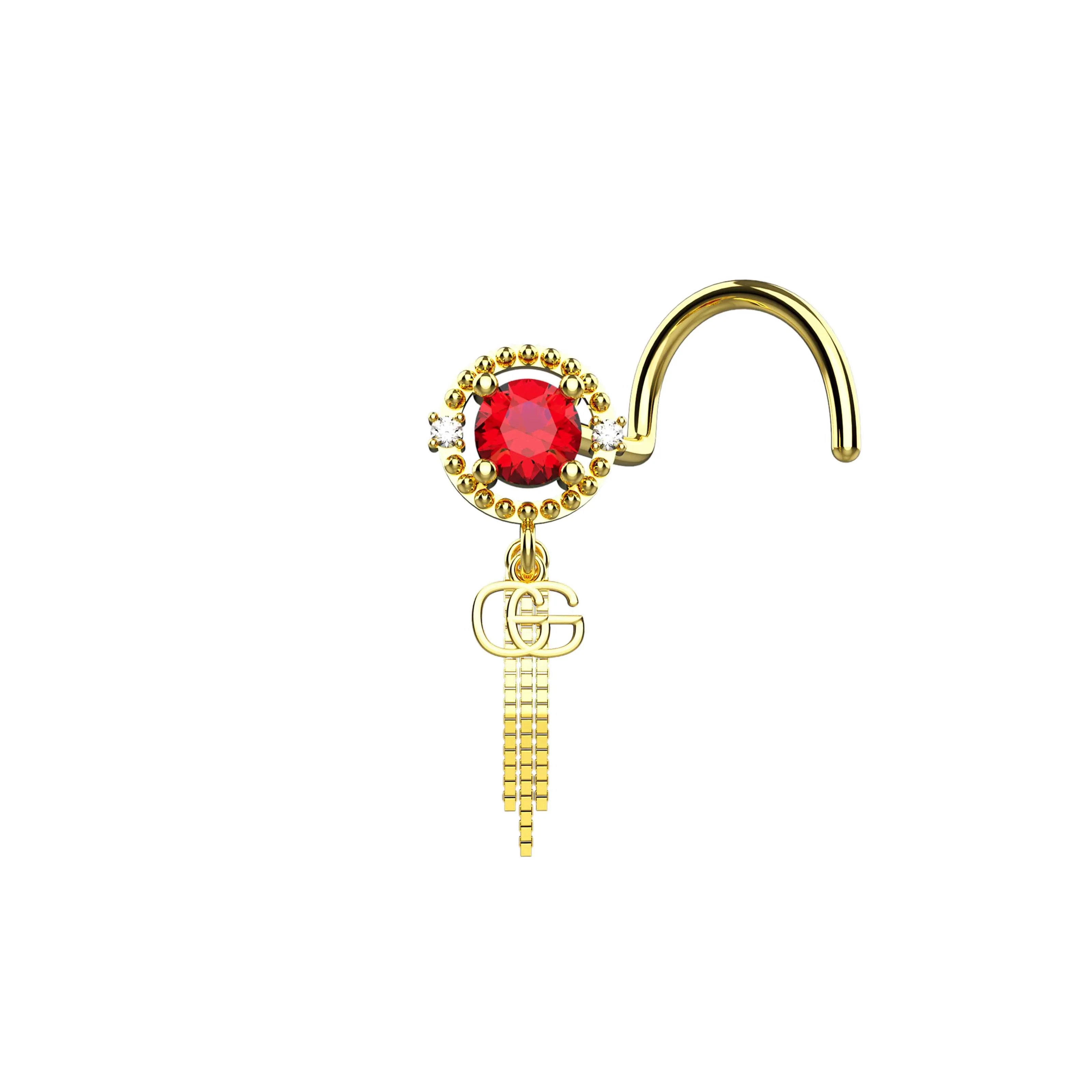 Rowned Brand Logo Gold Plated Dangling Chain Nose Stud