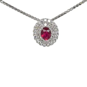 Ruby & Diamond Double Halo White Gold Sliding Pendant