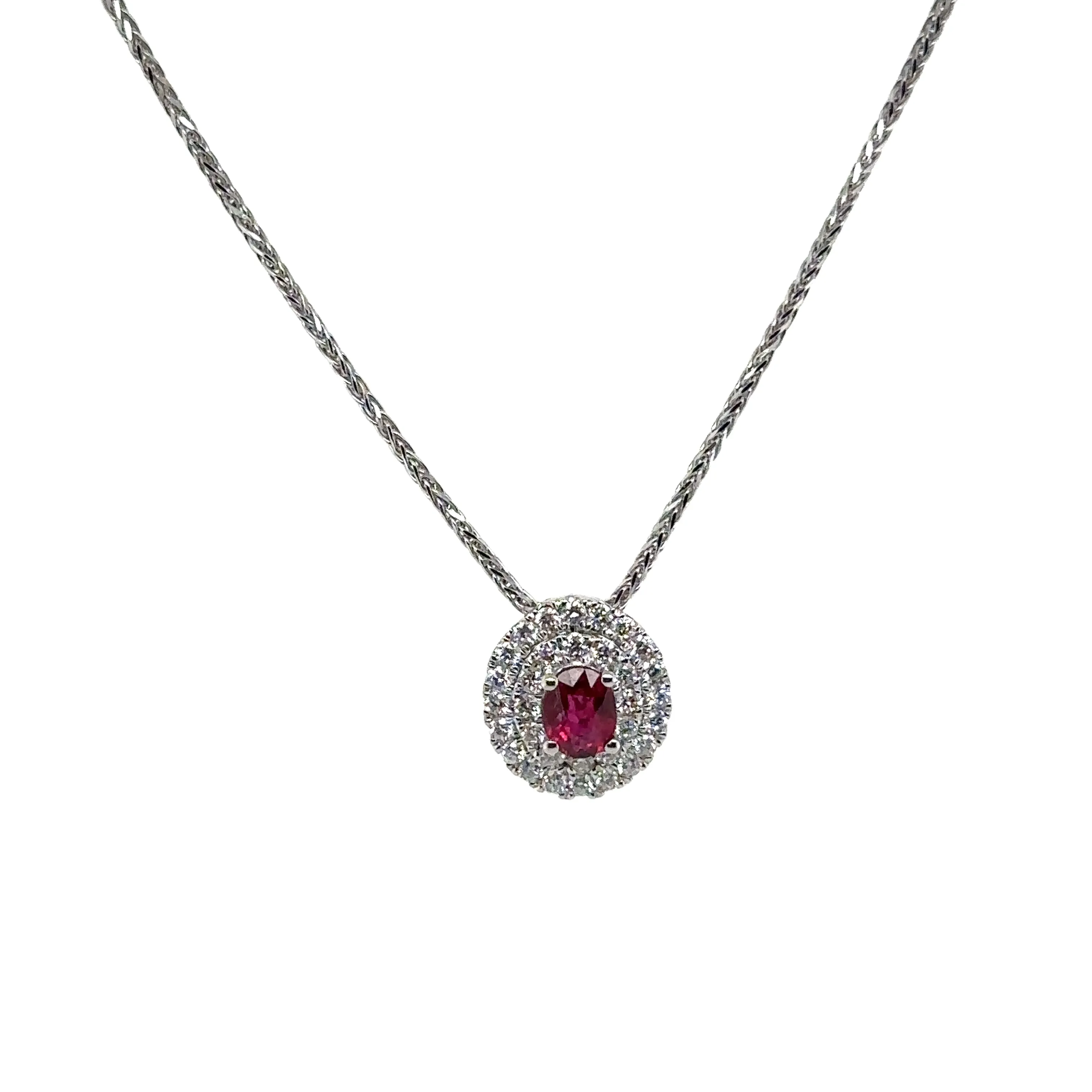 Ruby & Diamond Double Halo White Gold Sliding Pendant