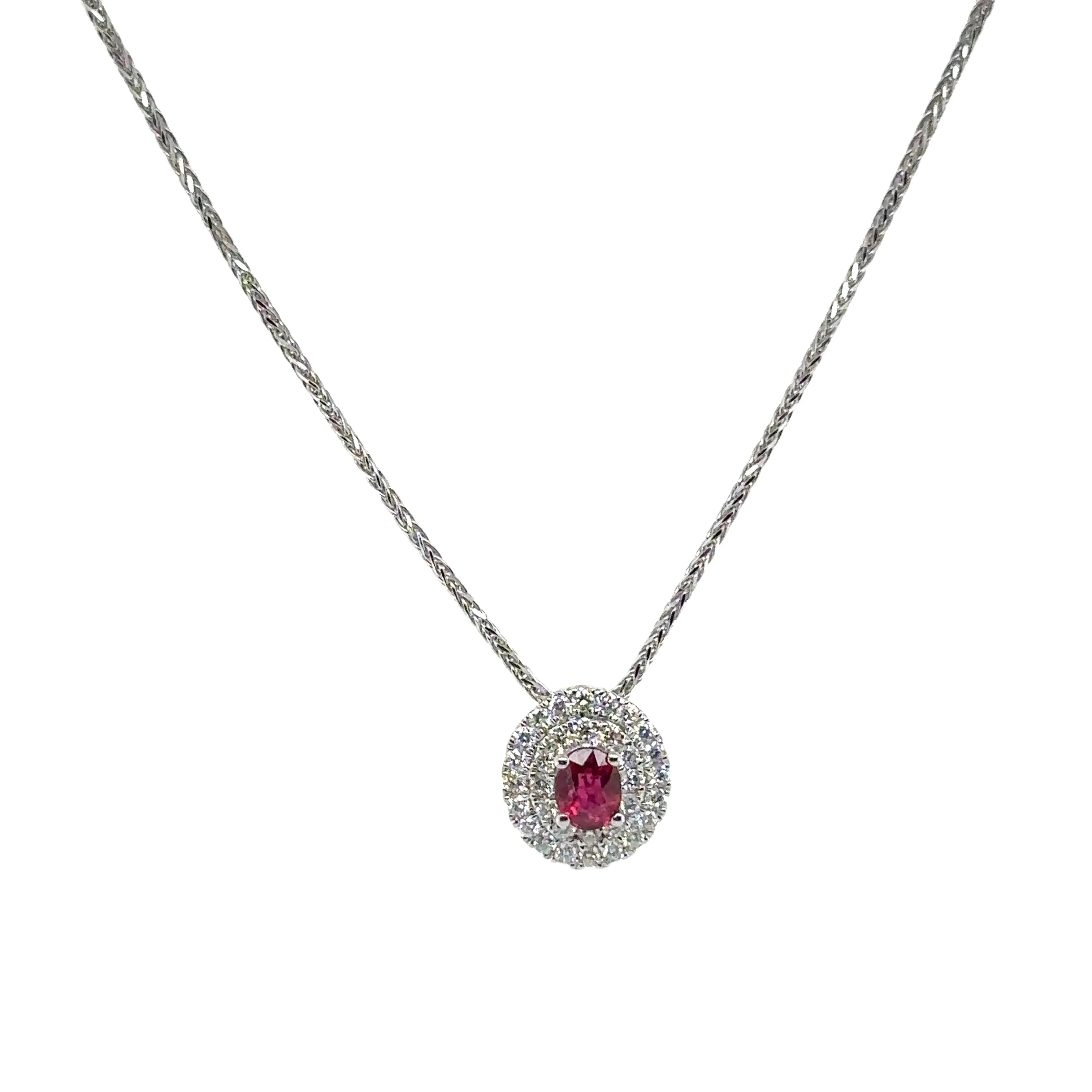 Ruby & Diamond Double Halo White Gold Sliding Pendant