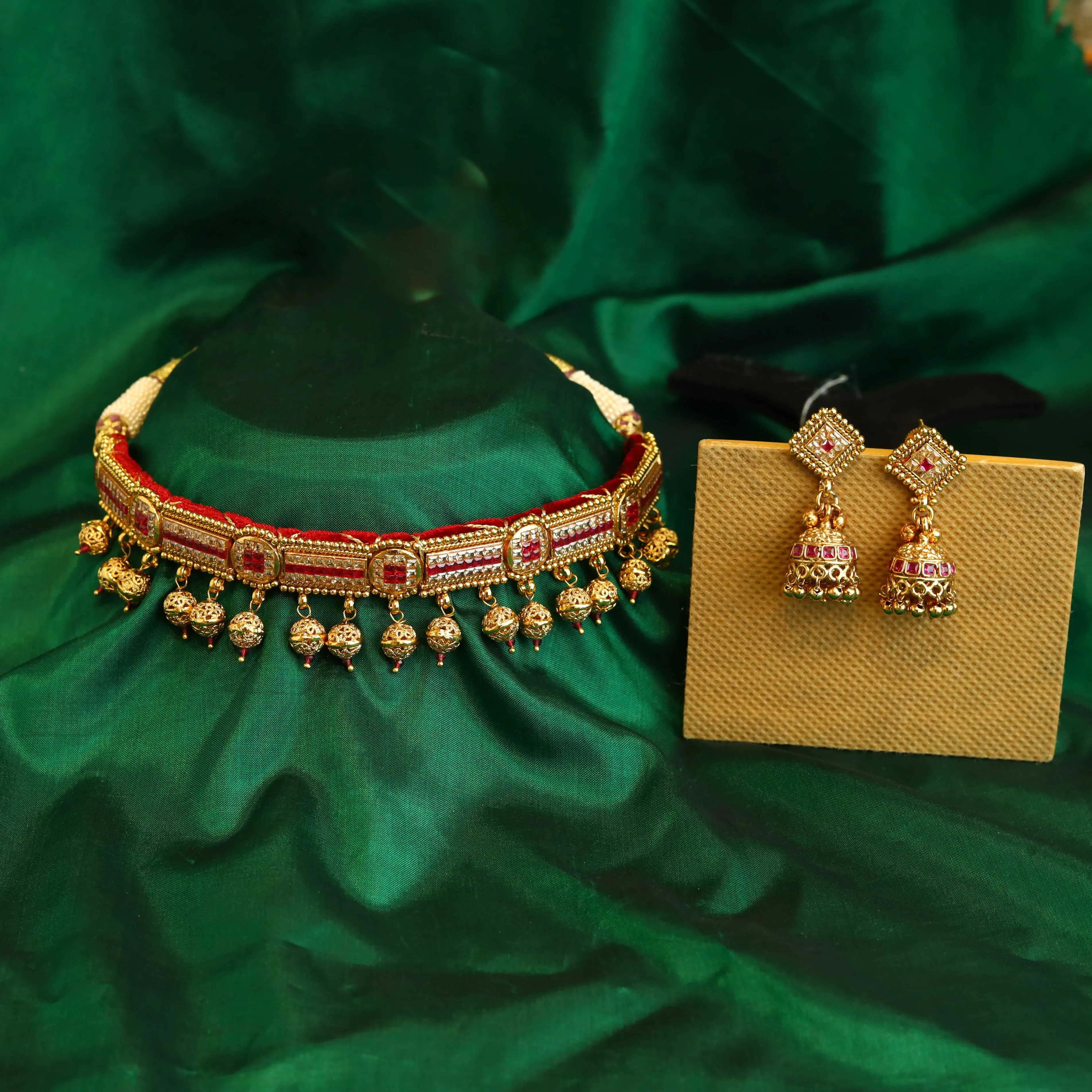 Ruby Gold Look Necklace Set 7580-1122