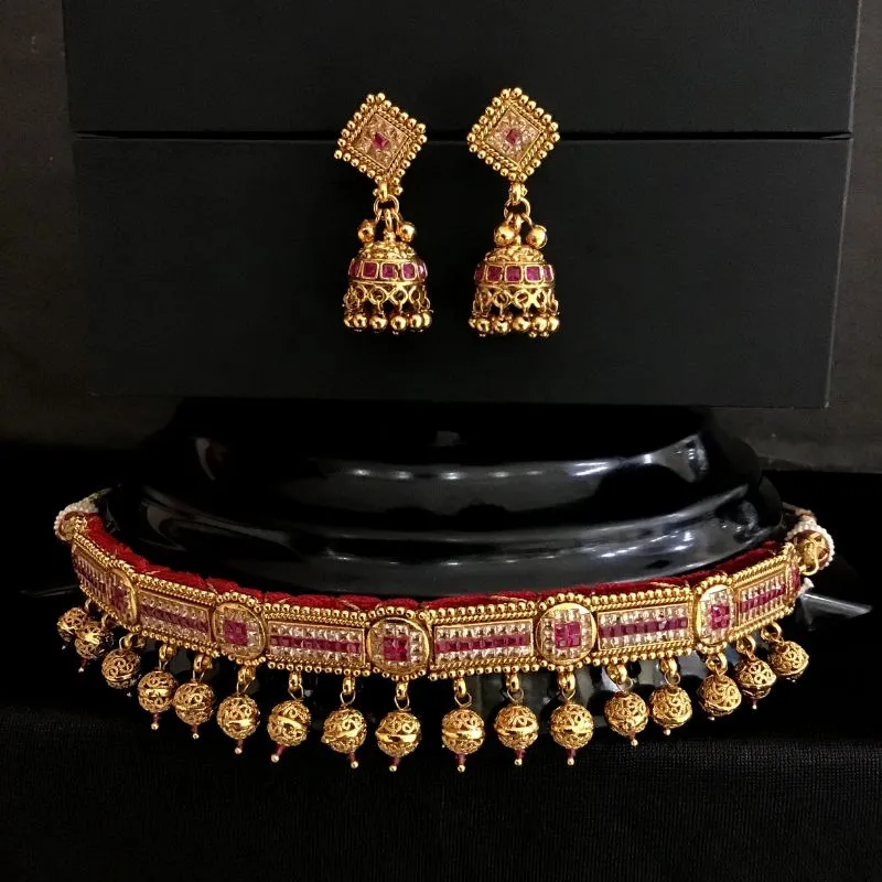 Ruby Gold Look Necklace Set 7580-1122
