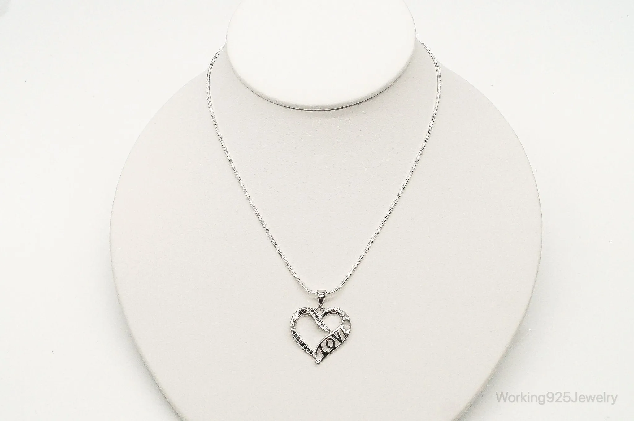 Sapphire Heart "LOVE" Sterling Silver Necklace