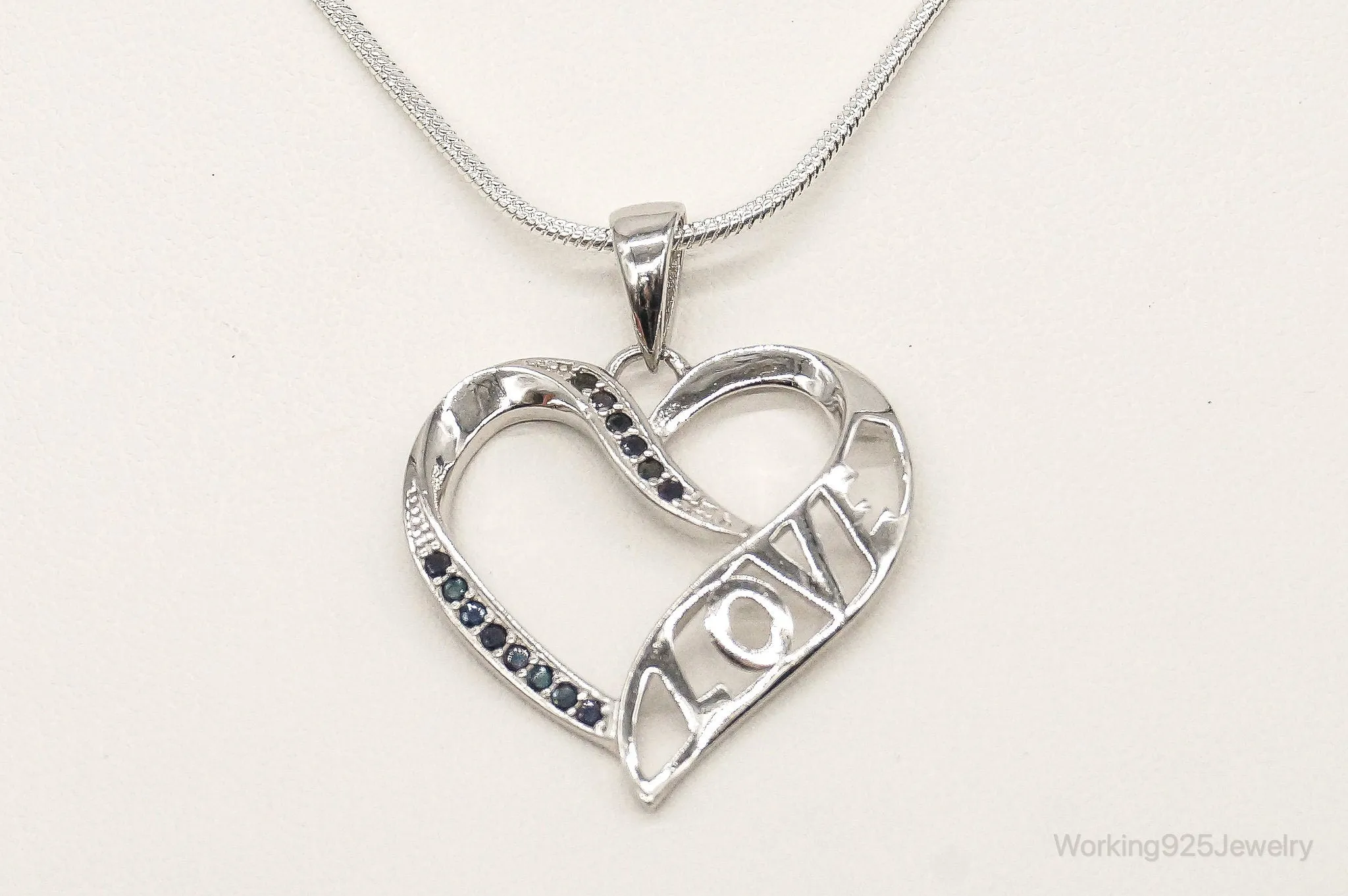 Sapphire Heart "LOVE" Sterling Silver Necklace